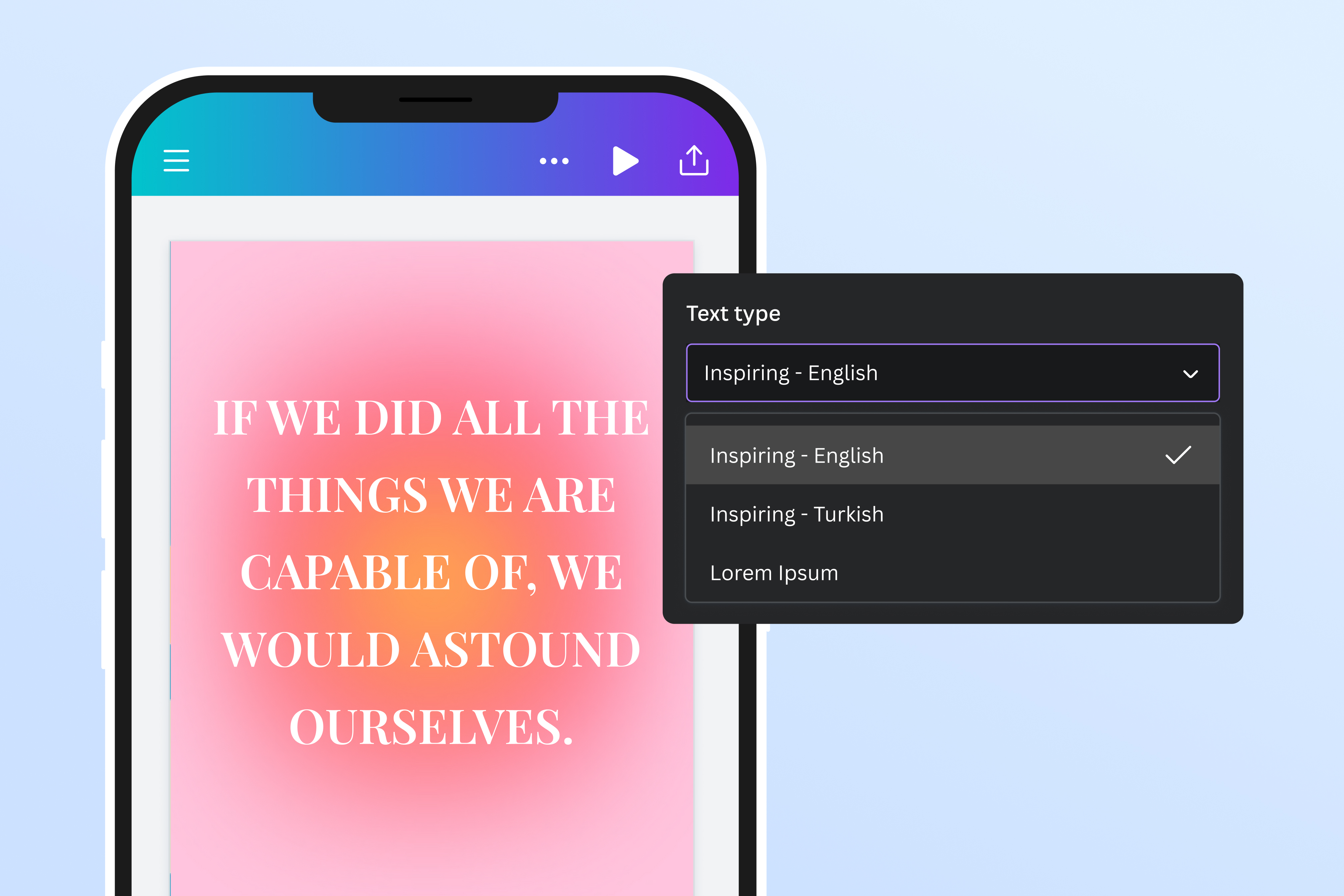 Choose between English or Turkish quotes or just Lorem Ipsum