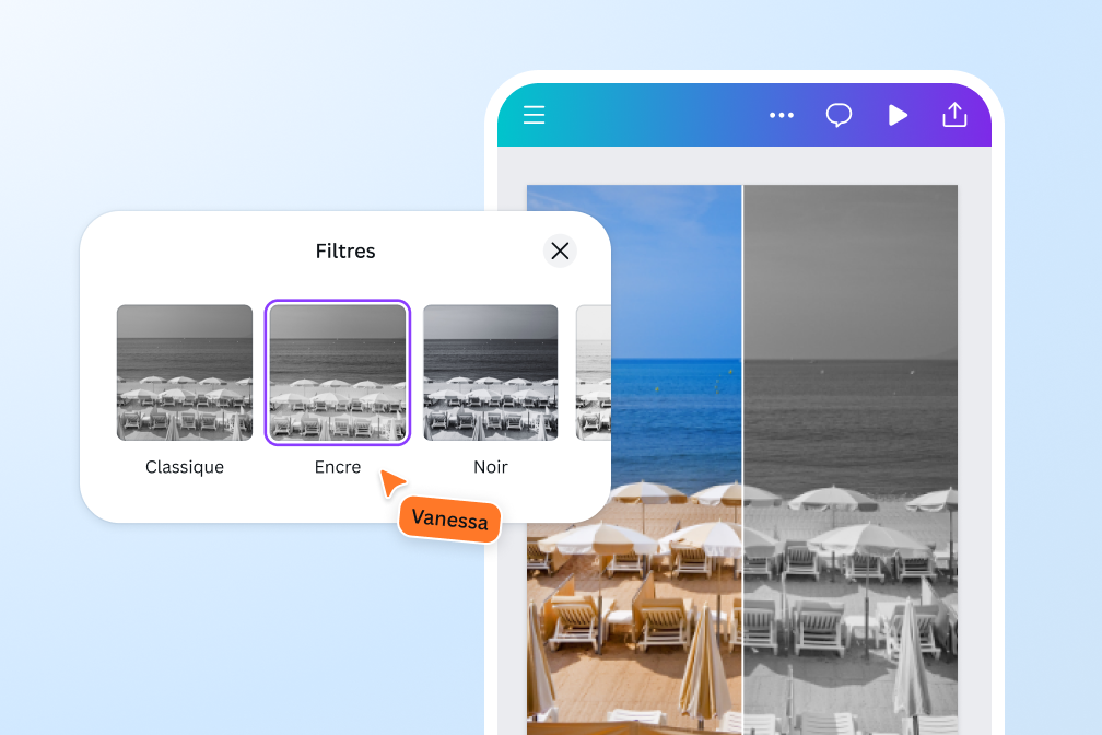 Sélection d’un filtre noir et blanc sur une photo de plage Sélection d’un filtre noir et blanc sur une photo de plage