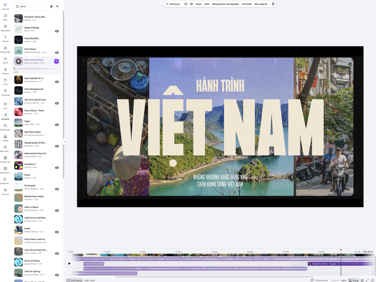 Add Music To Video Feature Card 3 Căn và cắt đoạn âm thanh theo cảnh trên dòng thời gian Canva