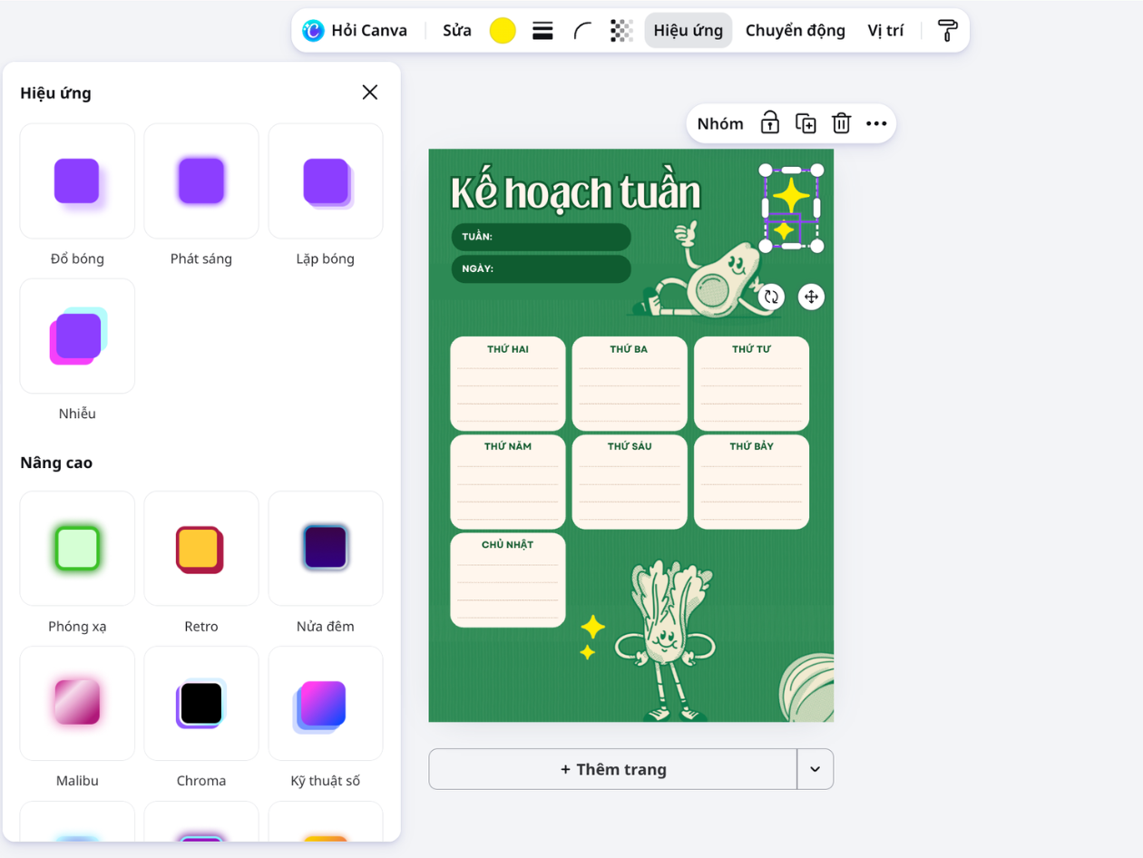 Trình chỉnh sửa Canva dùng để điều chỉnh hiệu ứng lấp lánh trên thiết kế