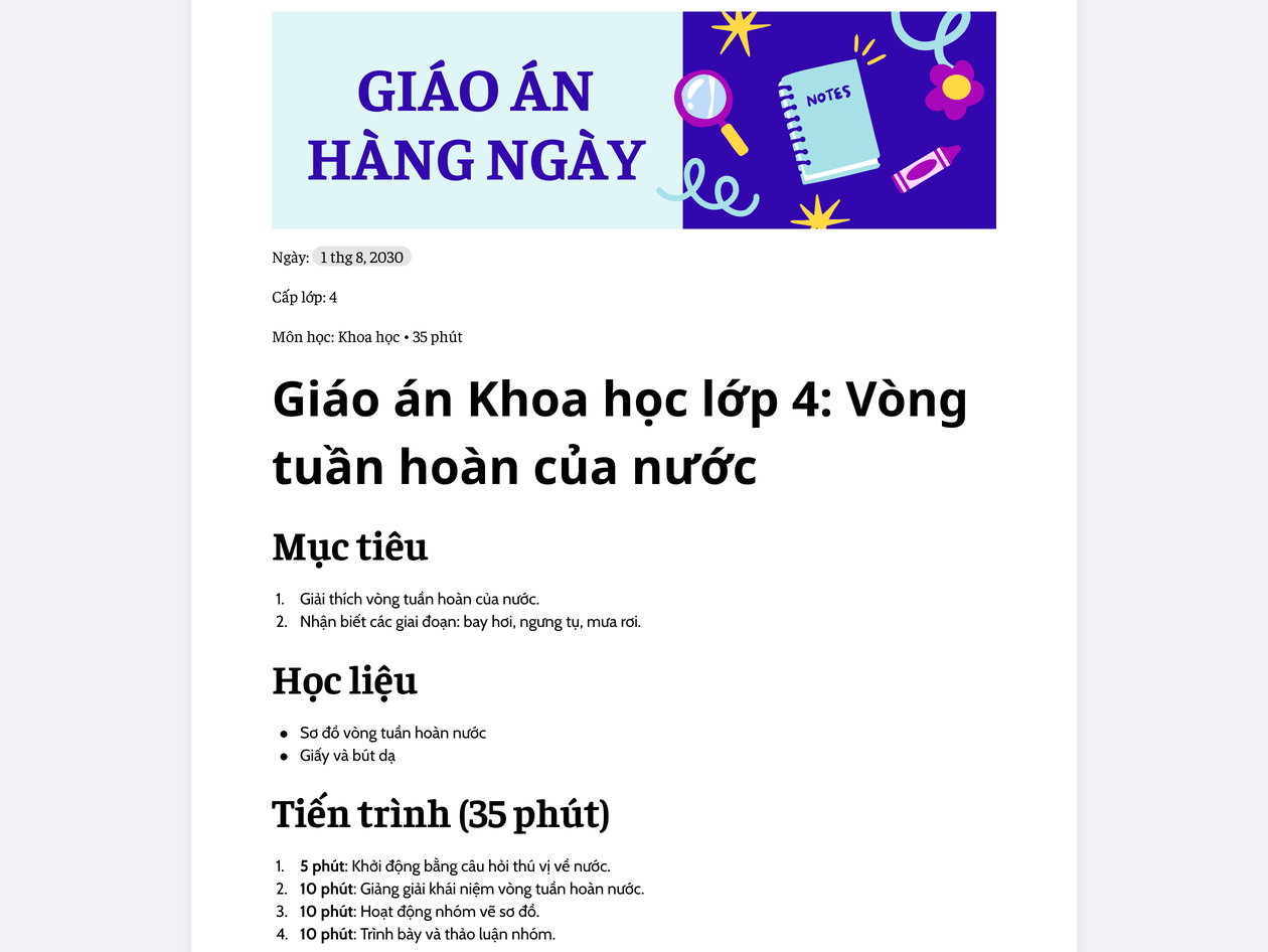 Tạo bản nháp giáo án trong tài liệu Canva