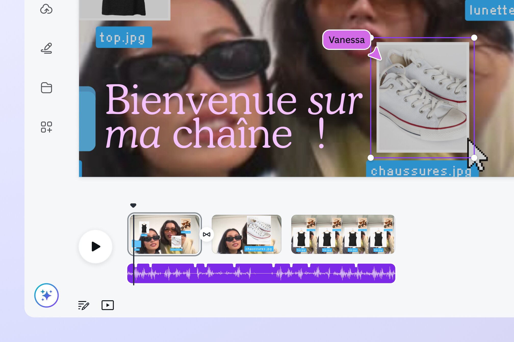 Capture d’écran d’une vidéo créée avec le générateur de vidéo IA de Canva à laquelle est ajouté un élément graphique avec des étoiles