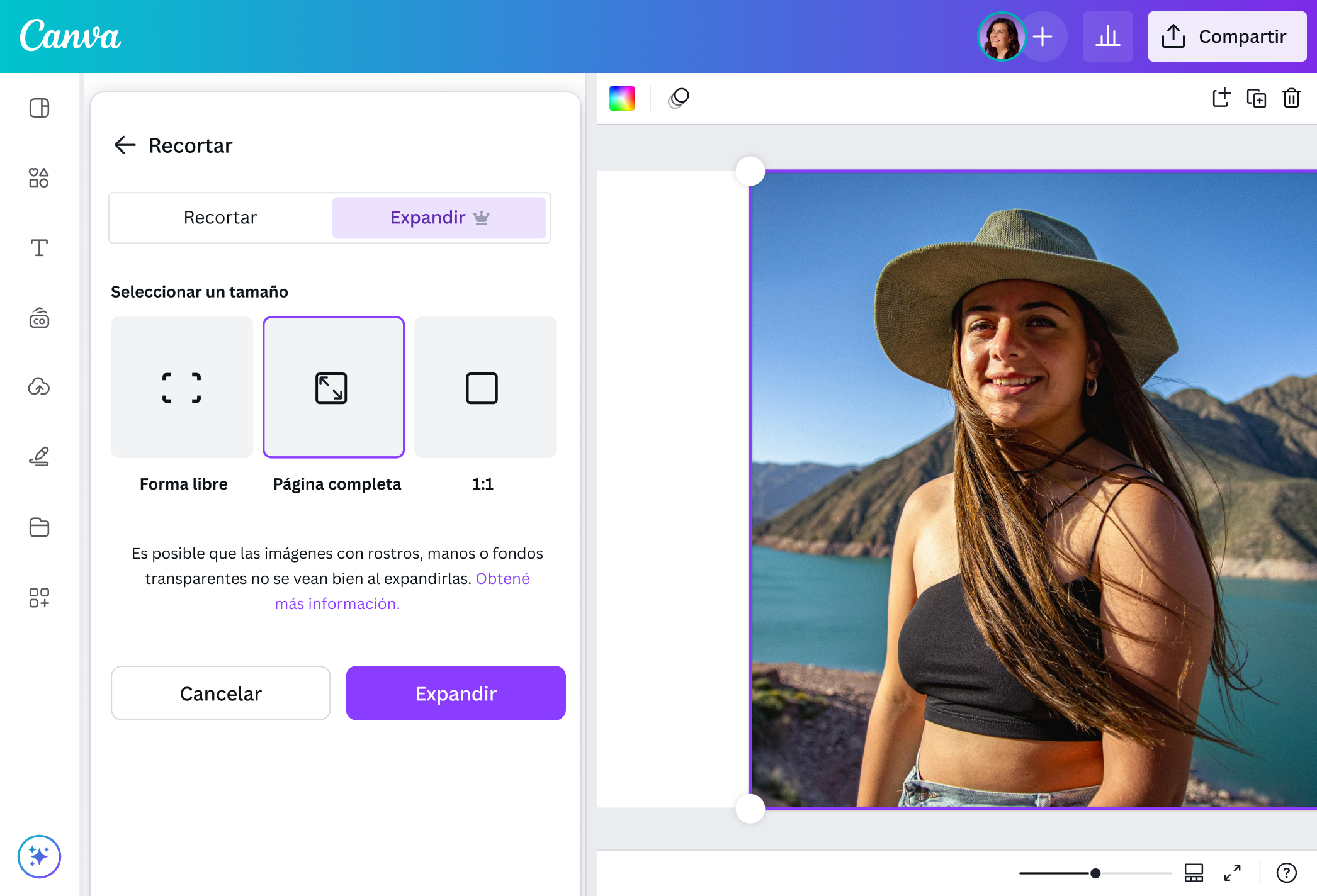Herramienta para ampliar imagen en distintas medidas preestablecidas.
