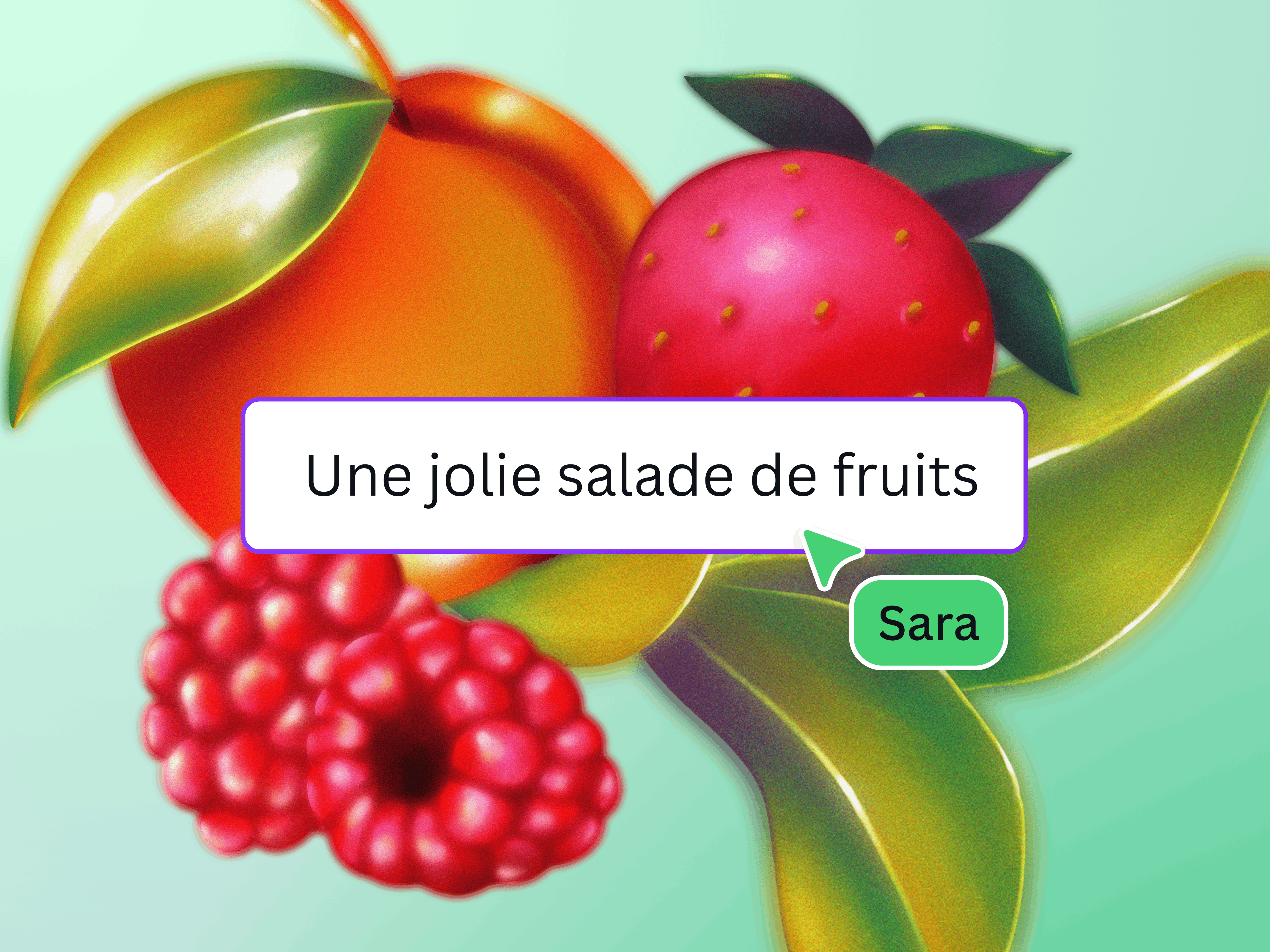 Consigne de texte pour créer une image IA de salade de fruits avec image de fruit à l'arrière-plan