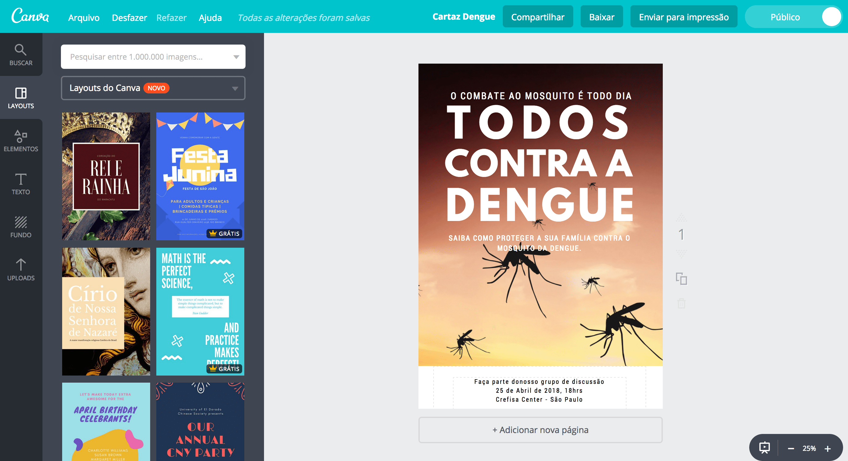 Cartaz sobre a dengue Cartaz sobre a dengue