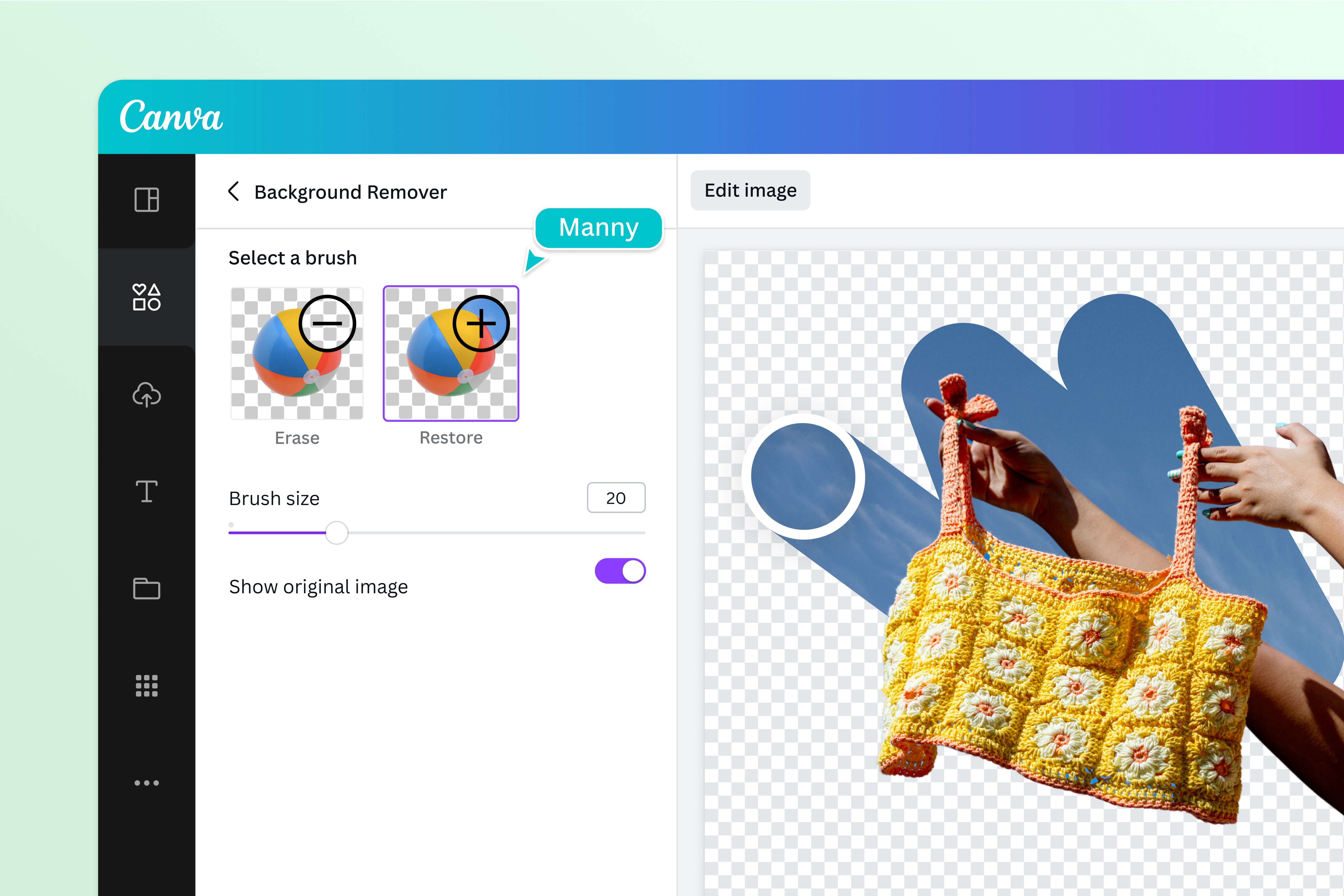 Borra y restablece el fondo removido de una imagen Borra y restablece el fondo removido de una imagen