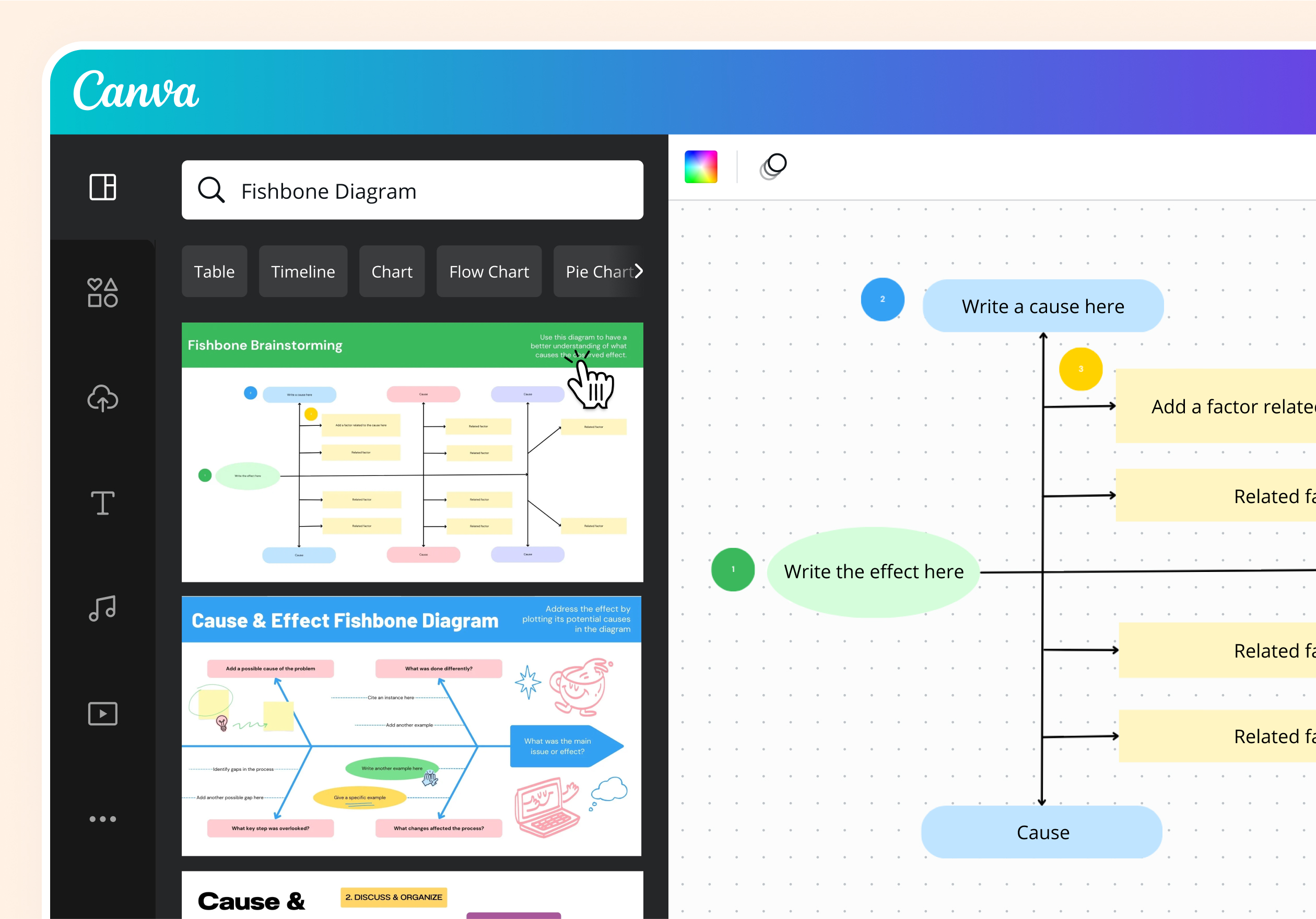 Use Canva whiteboard to create Fishbone Diagrams