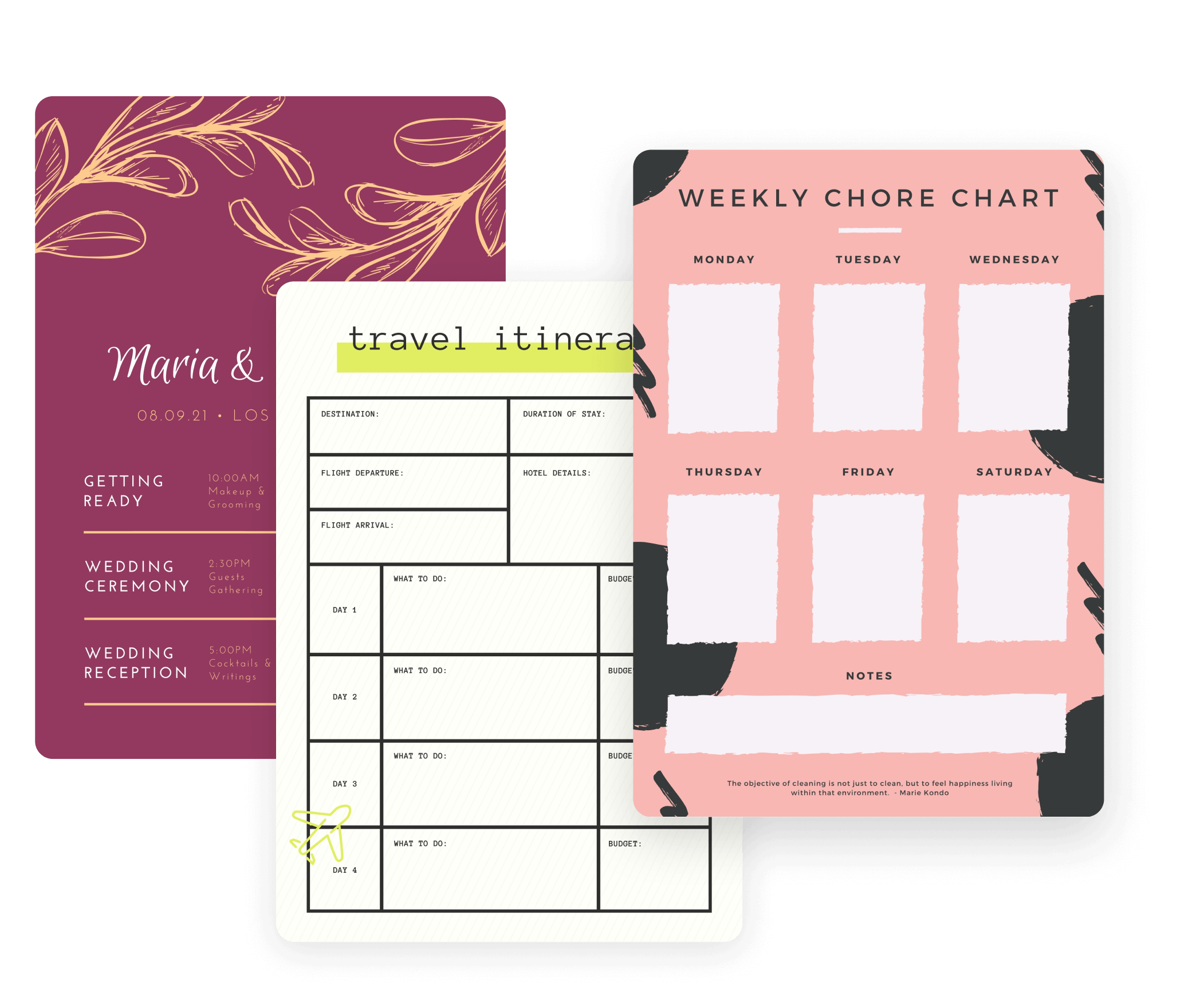 Customizable templates for work or personal planning