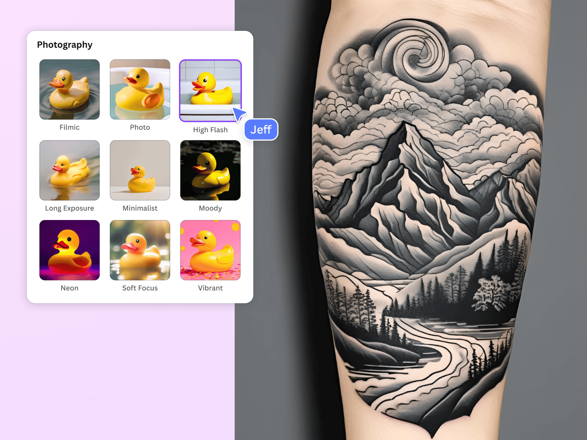 AI tattoo generator interface showing design options