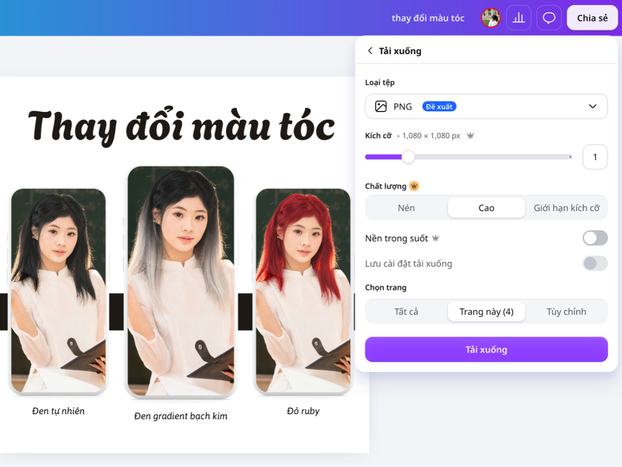 Lưu ảnh tham khảo màu tóc để chia sẻ