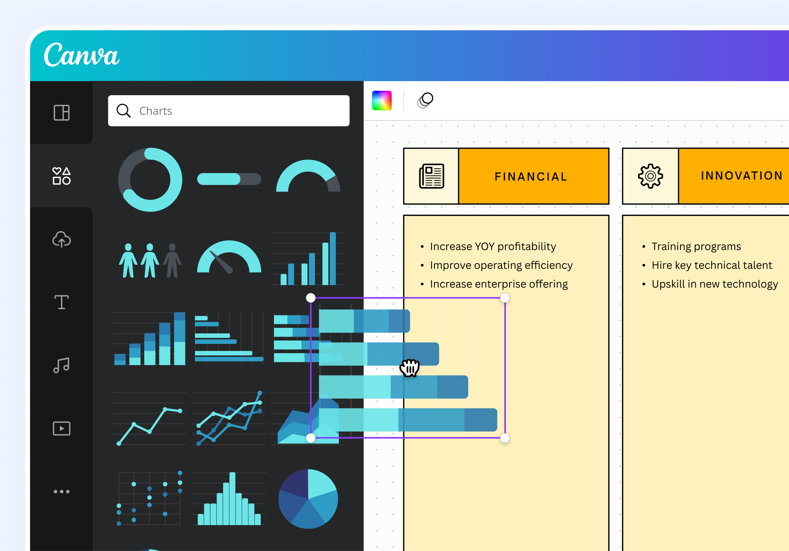 Drag and drop elements to your Balanced scorecard 