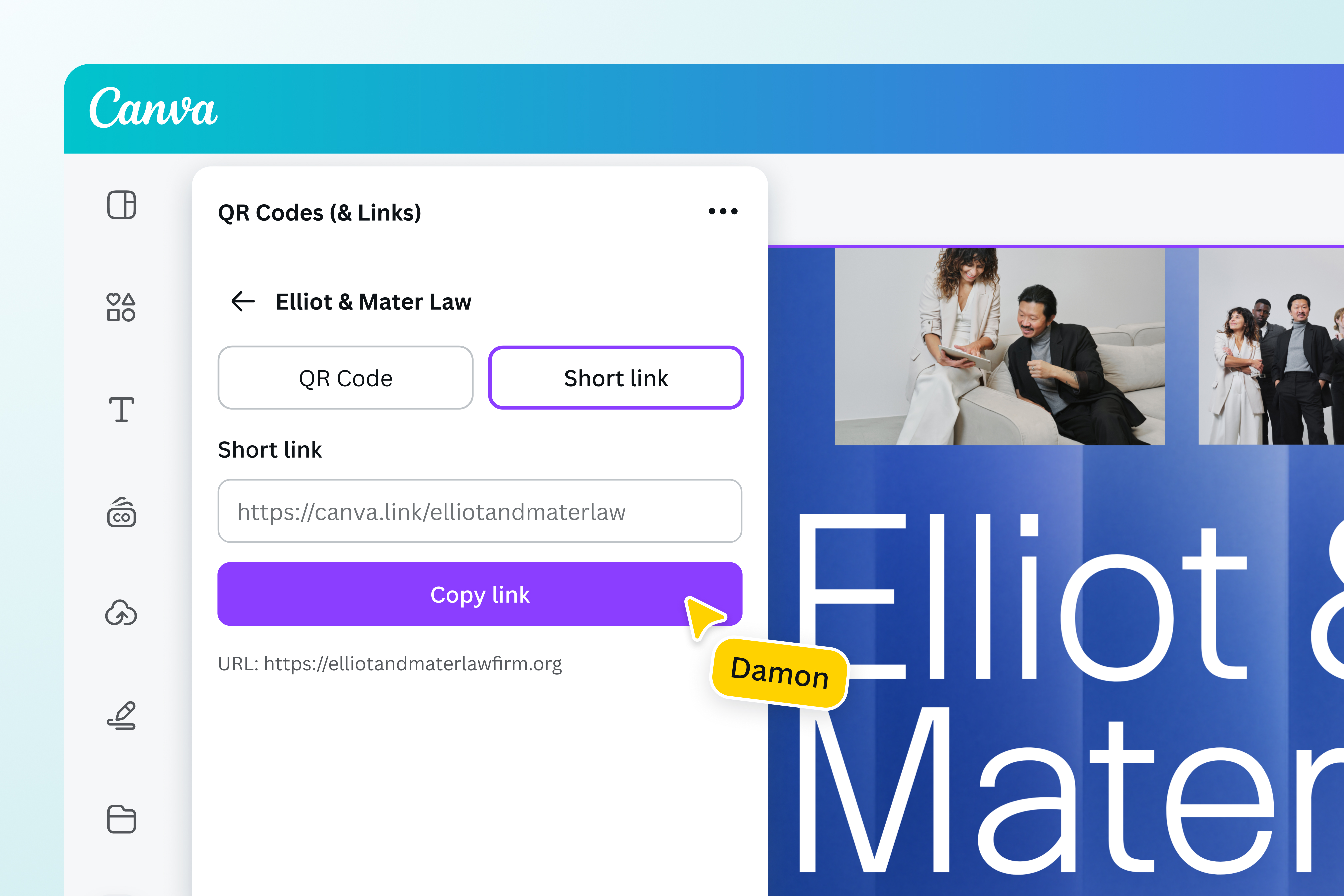 Copy your shortened URL into your design