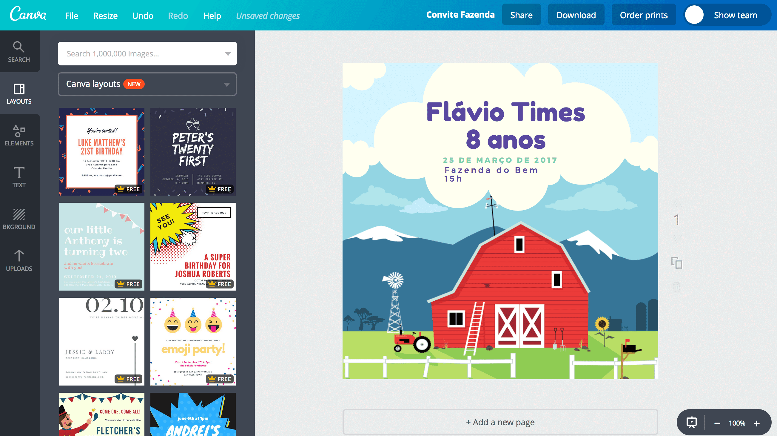 Convite de aniversário Fazendinha