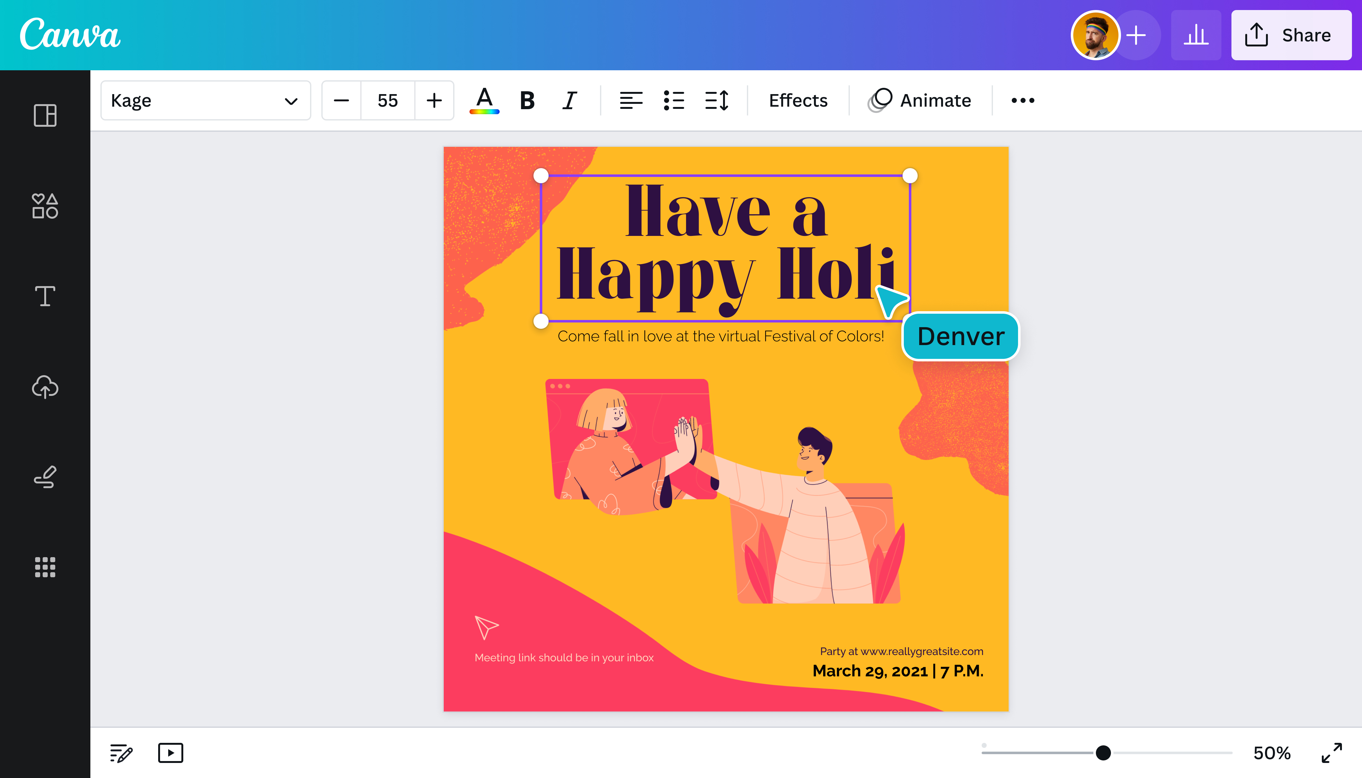 How to make a Holi invitation card- Canva How to make a Holi invitation card- Canva