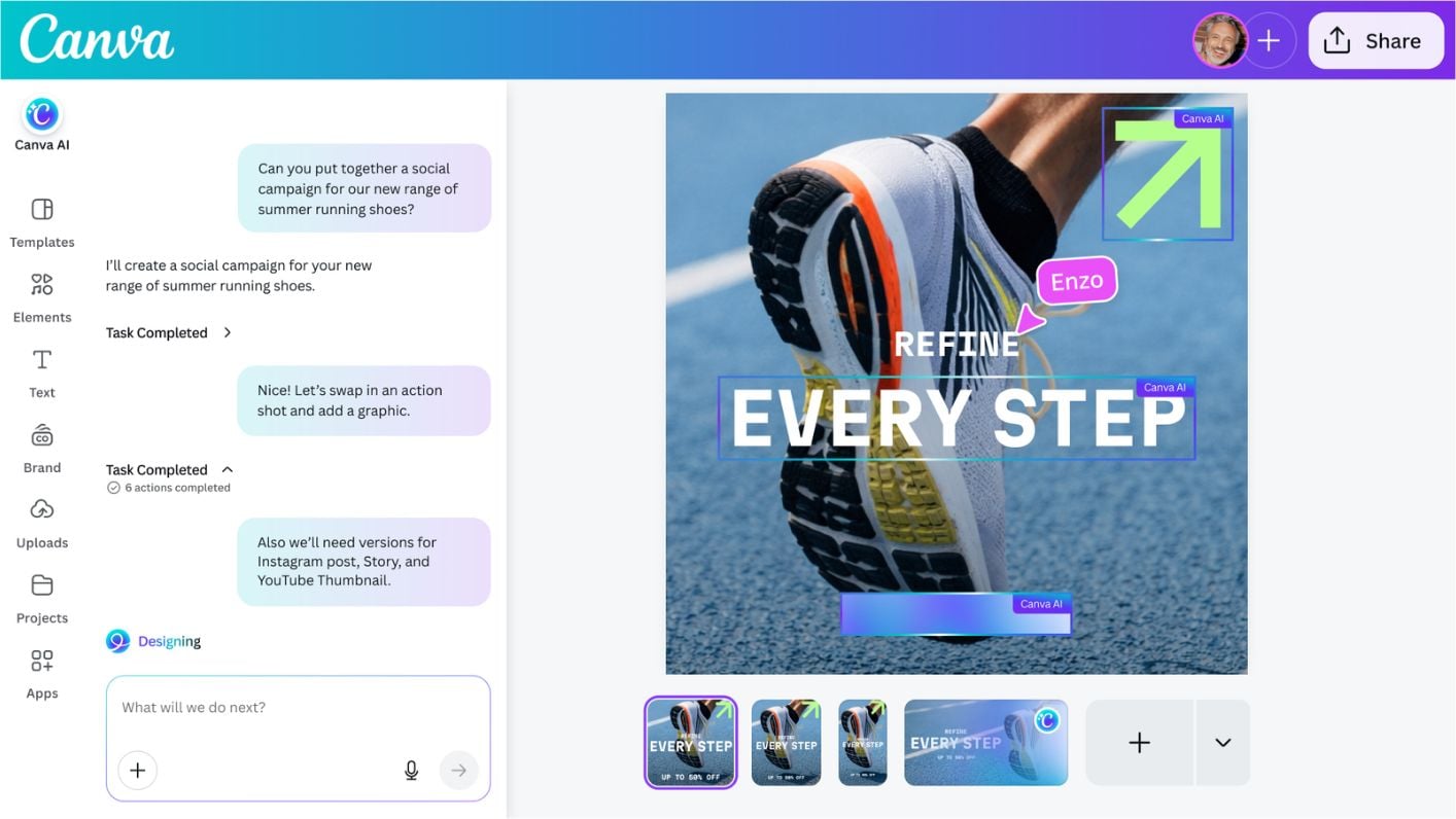 A design being edited with Canva AI