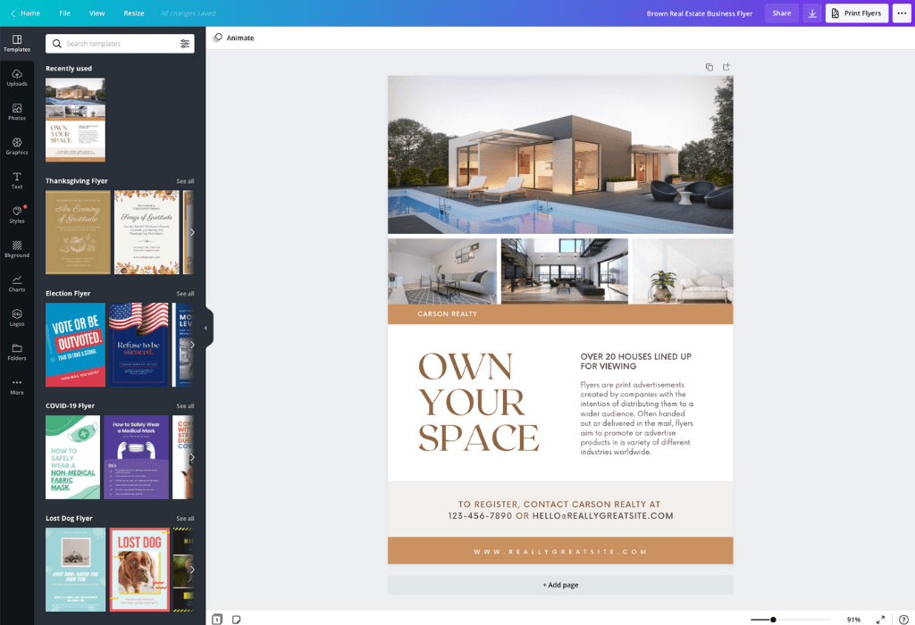 How to make a real estate flyer - Canva