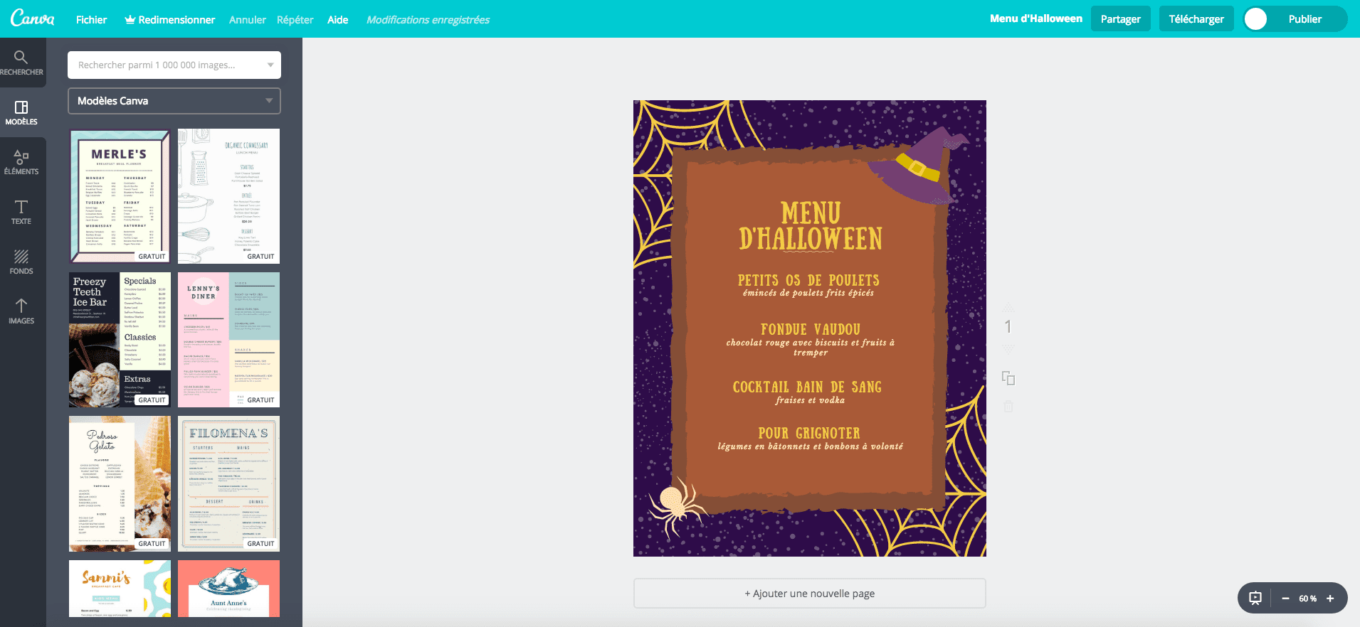 Menu d'halloween