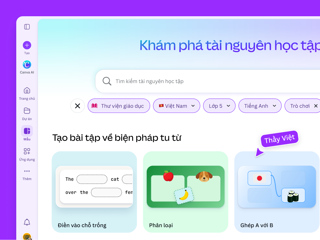 Thư viện t&agrave;i nguy&ecirc;n học tập tr&ecirc;n Canva d&agrave;nh cho gi&aacute;o vi&ecirc;n Việt Nam