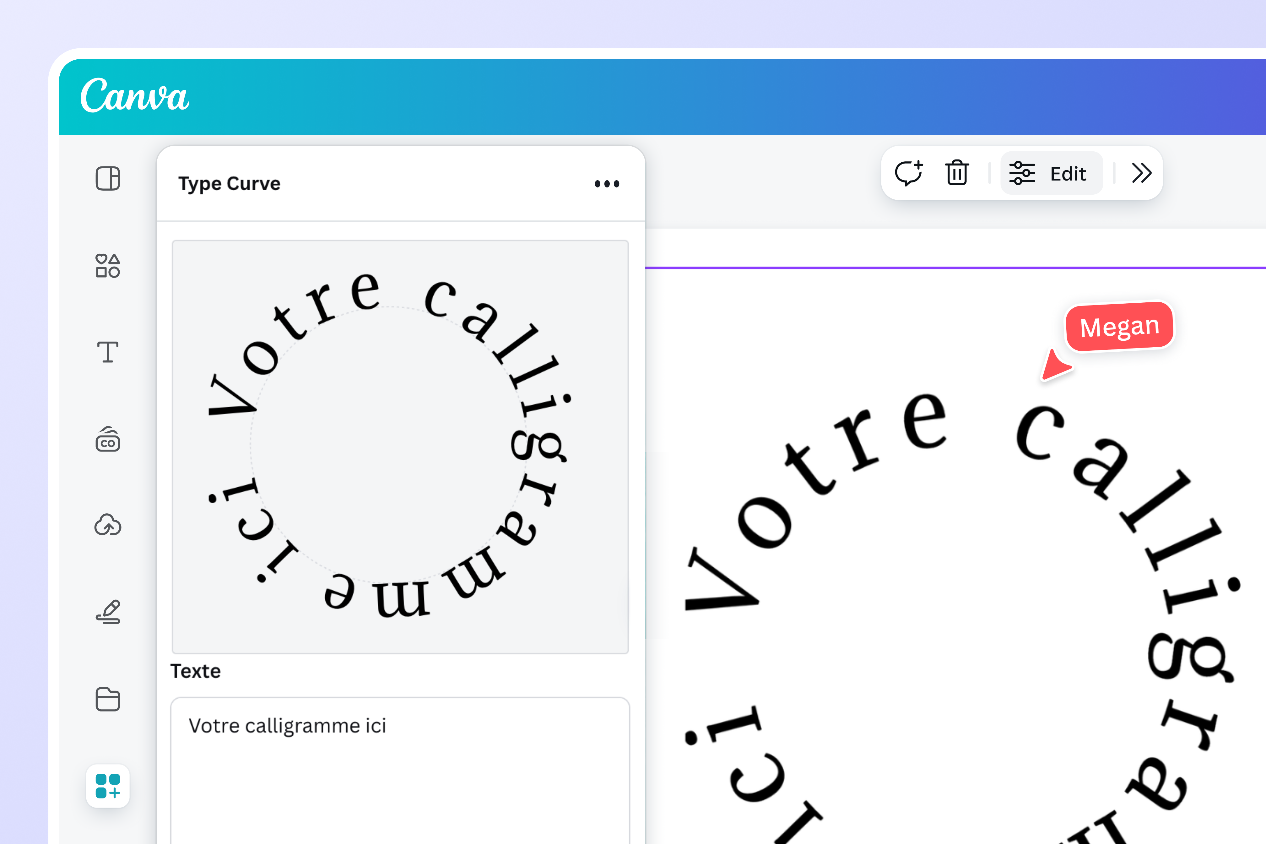 Calligramme en cours d’édition sur Canva