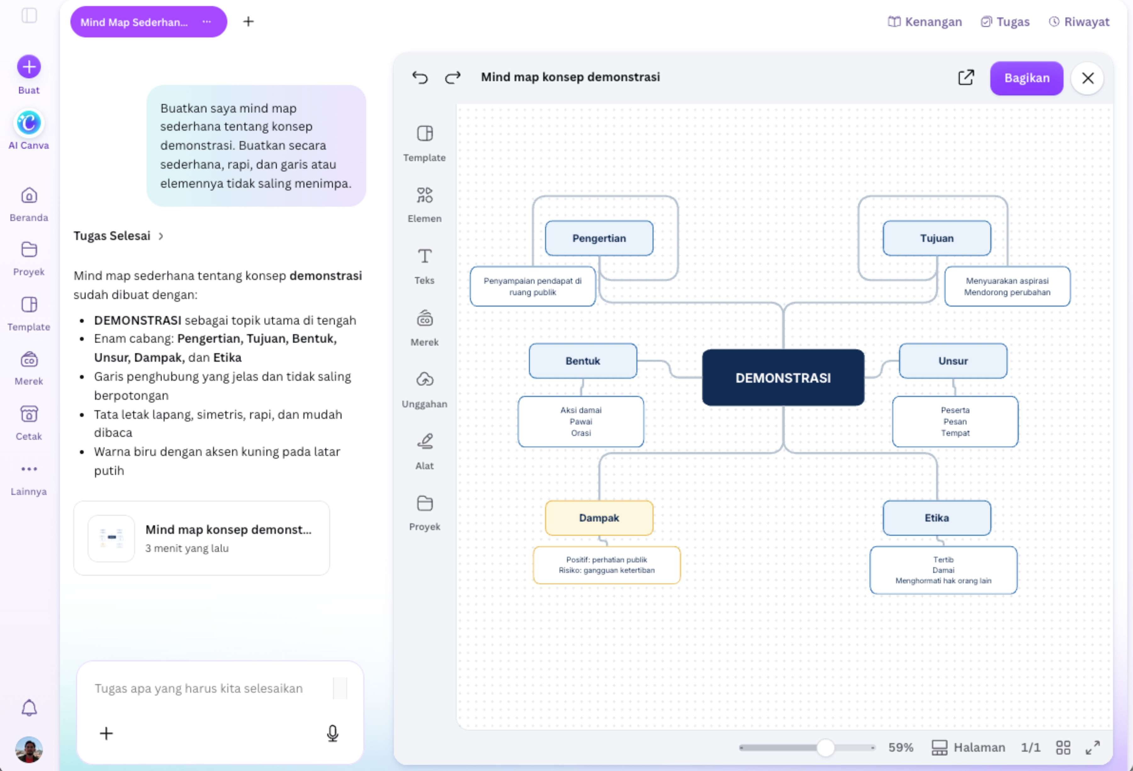 Cara membuat mind map dengan AI di Canva