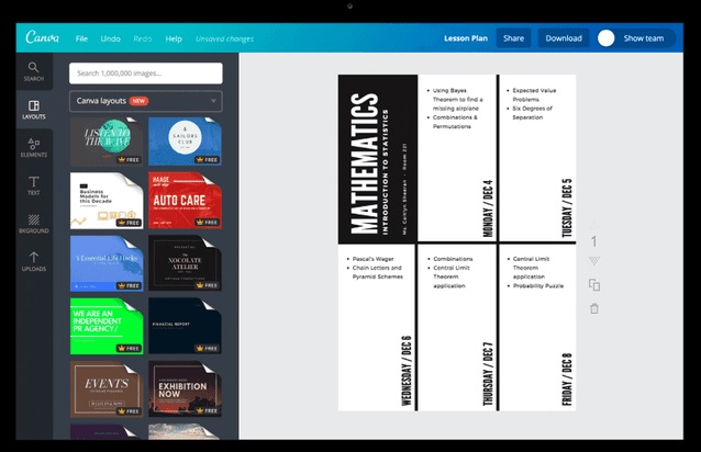 ders planı matematik - Canva