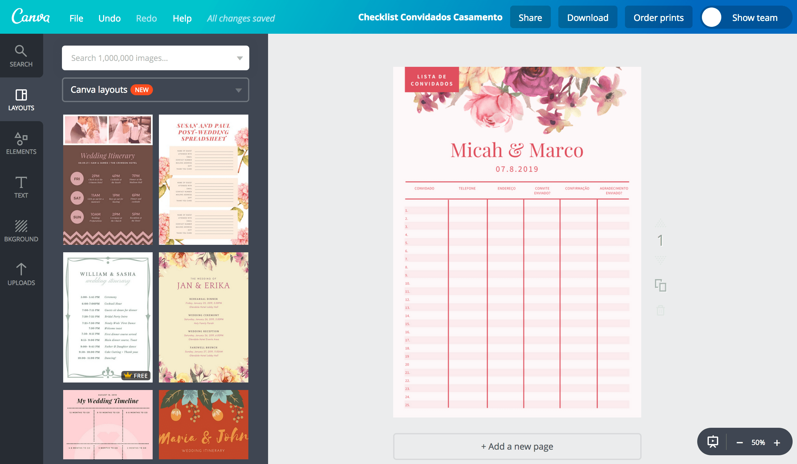 Lista de convidados de casamento