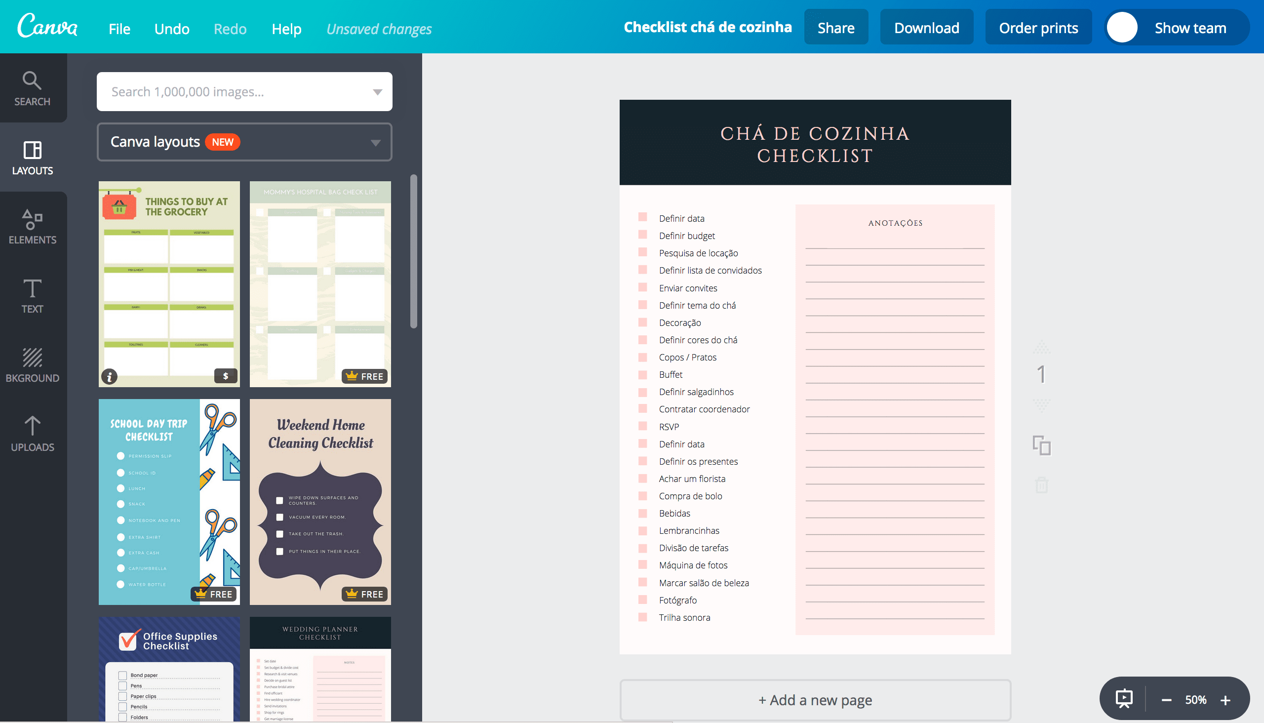 Lista de chá de cozinha Lista de chá de cozinha