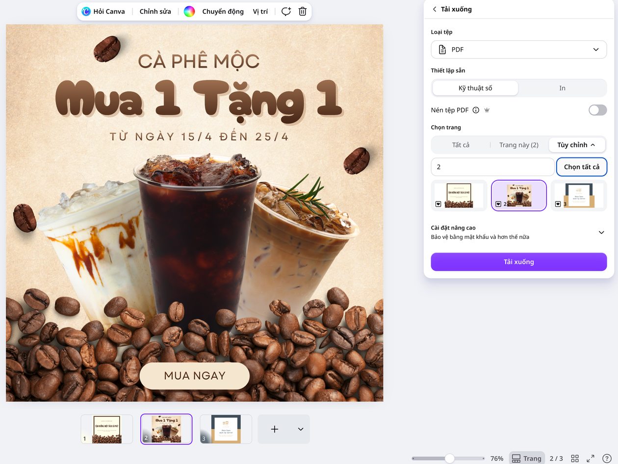Chuyển file AI sang PDF nhanh chóng Chọn bảng vẽ quảng cáo cà phê để xuất thành PDF