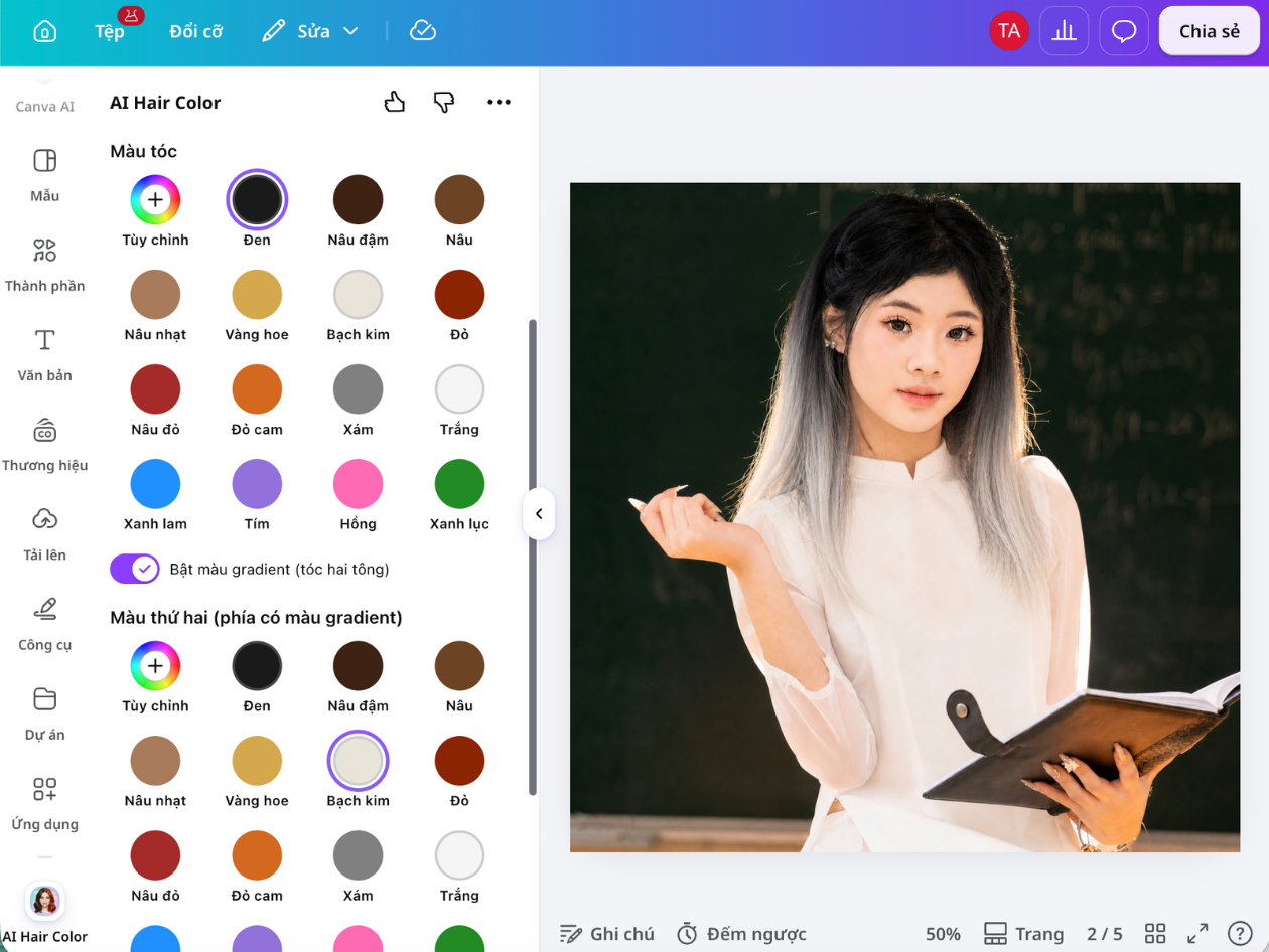 Chọn màu tóc có sẵn hoặc tùy chỉnh mã hex