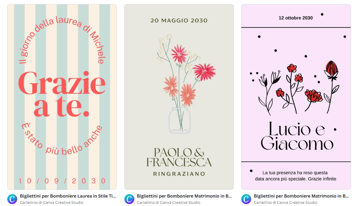 Anteprima bigliettini per bomboniere