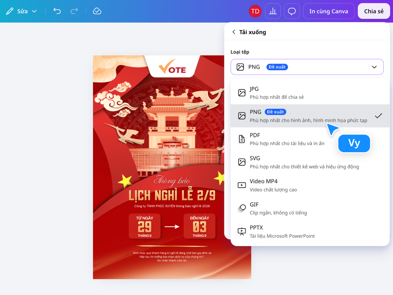 Chọn kích thước và tải thiết kế nền đỏ từ Canva