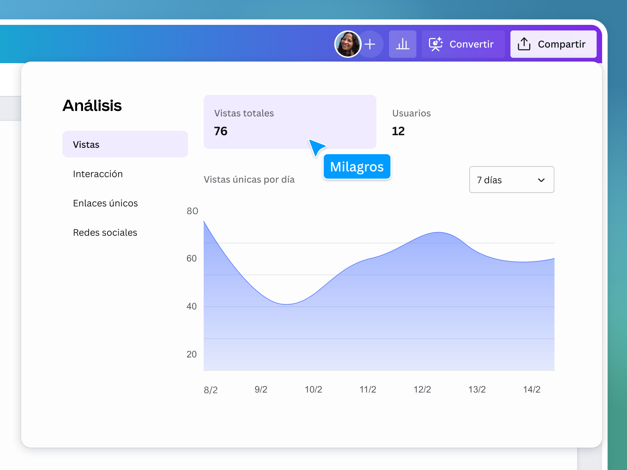 Preview of Canva Docs' easy sharing features