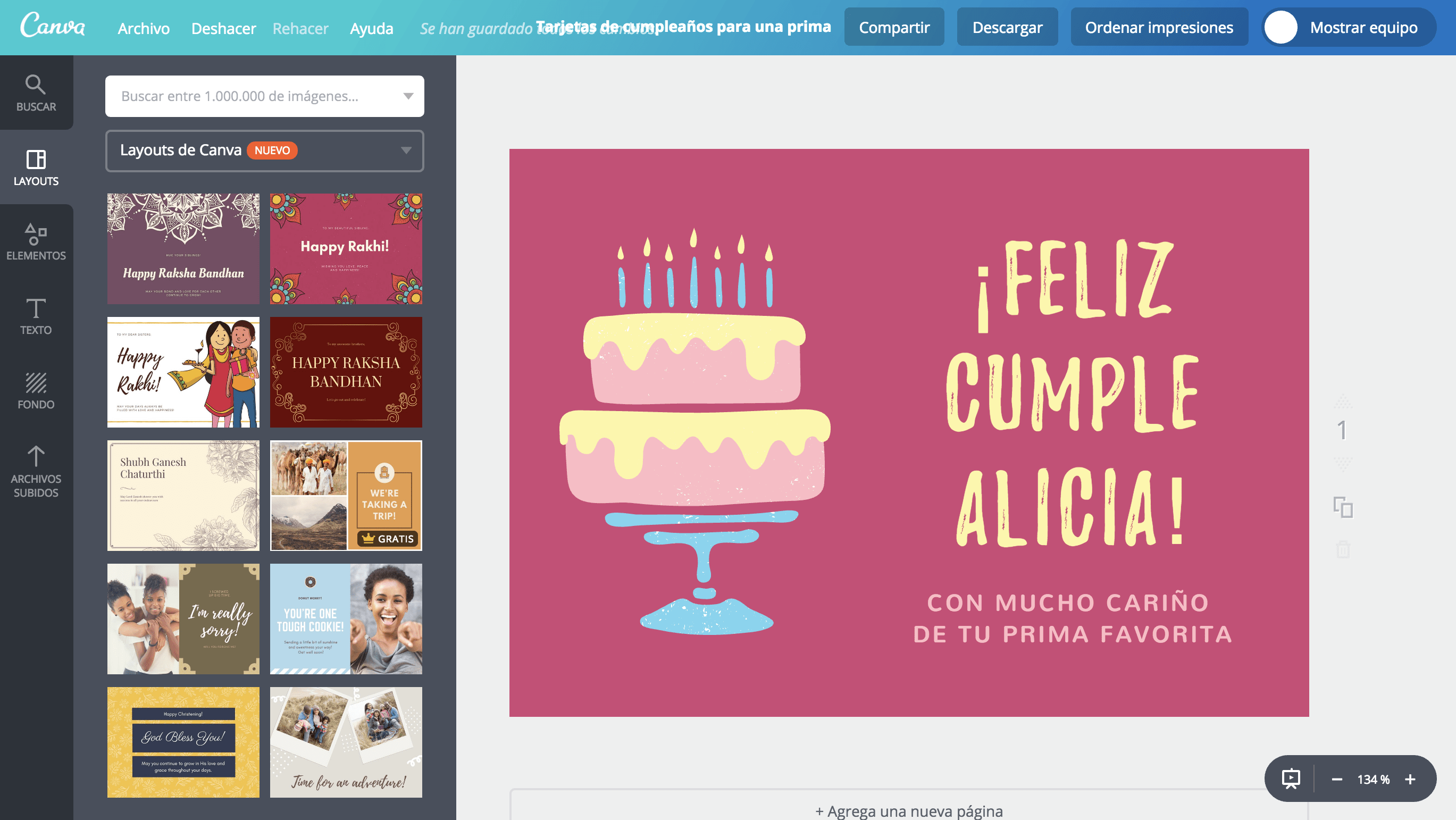 Tarjetas de cumpleaños para una prima