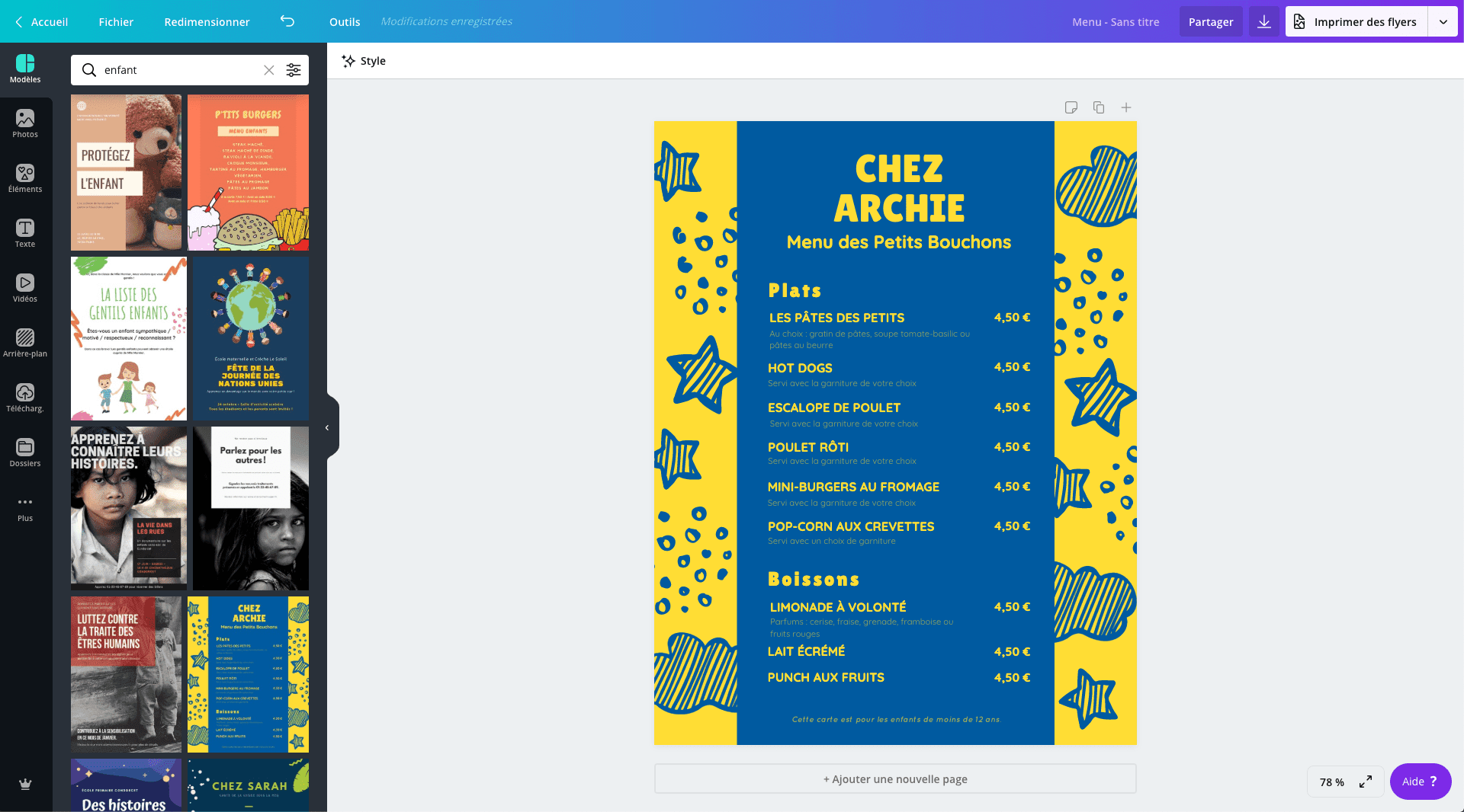 Menu enfant