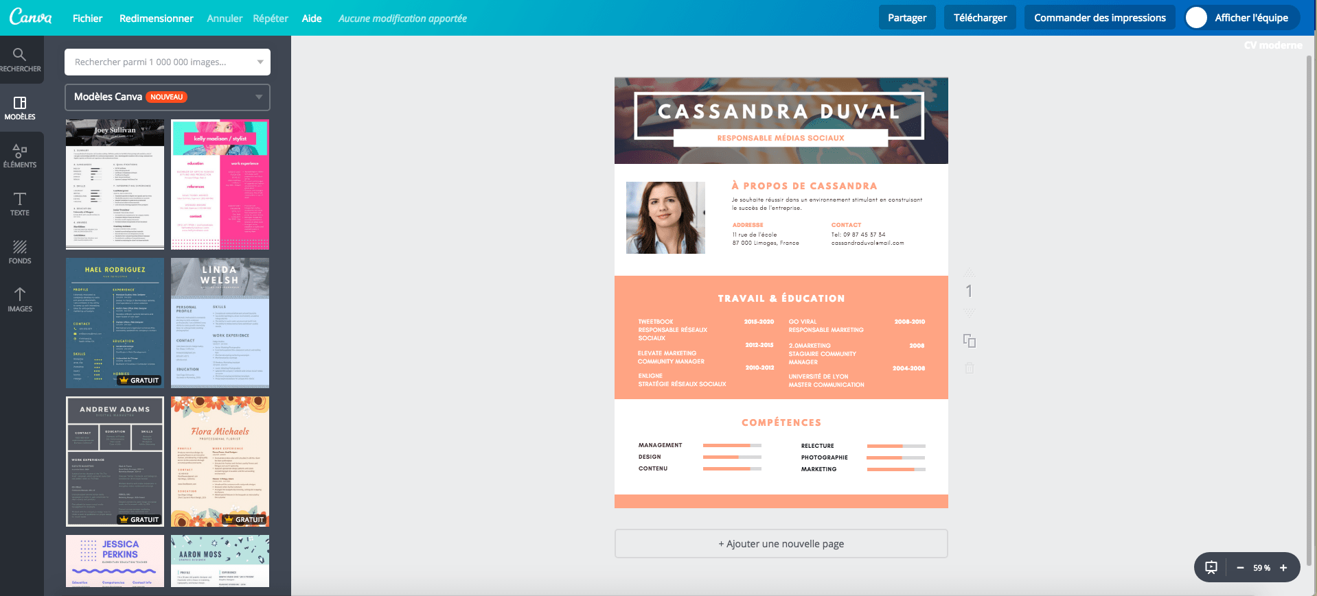 Design de CV moderne ouvert dans Canva Design de CV moderne ouvert dans Canva