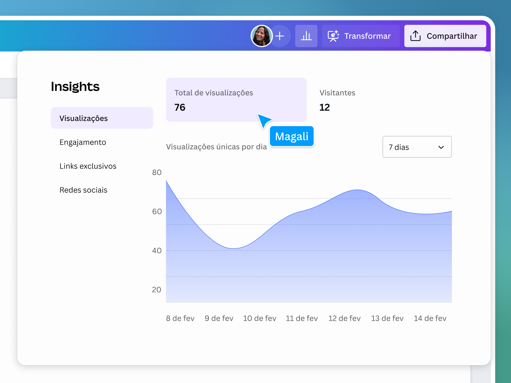 Preview of Canva Docs' easy sharing features