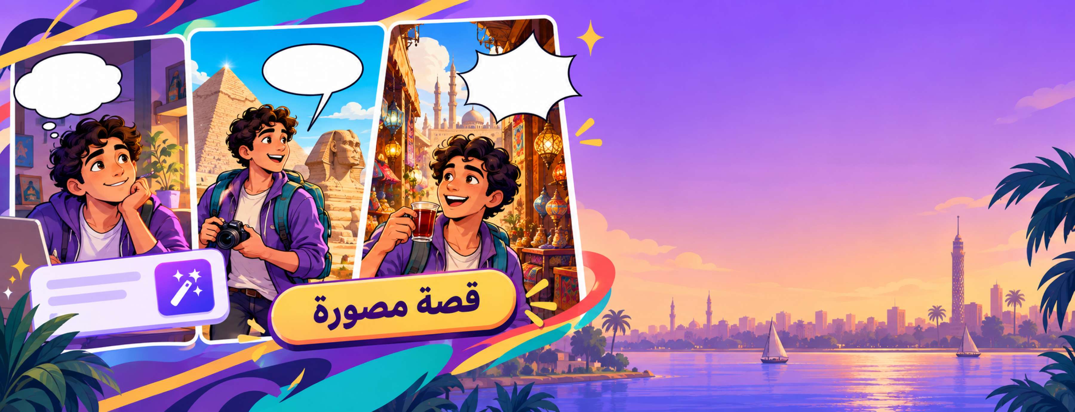 قصة مصورة عربية تم إنشاؤها بالذكاء الاصطناعي في Canva