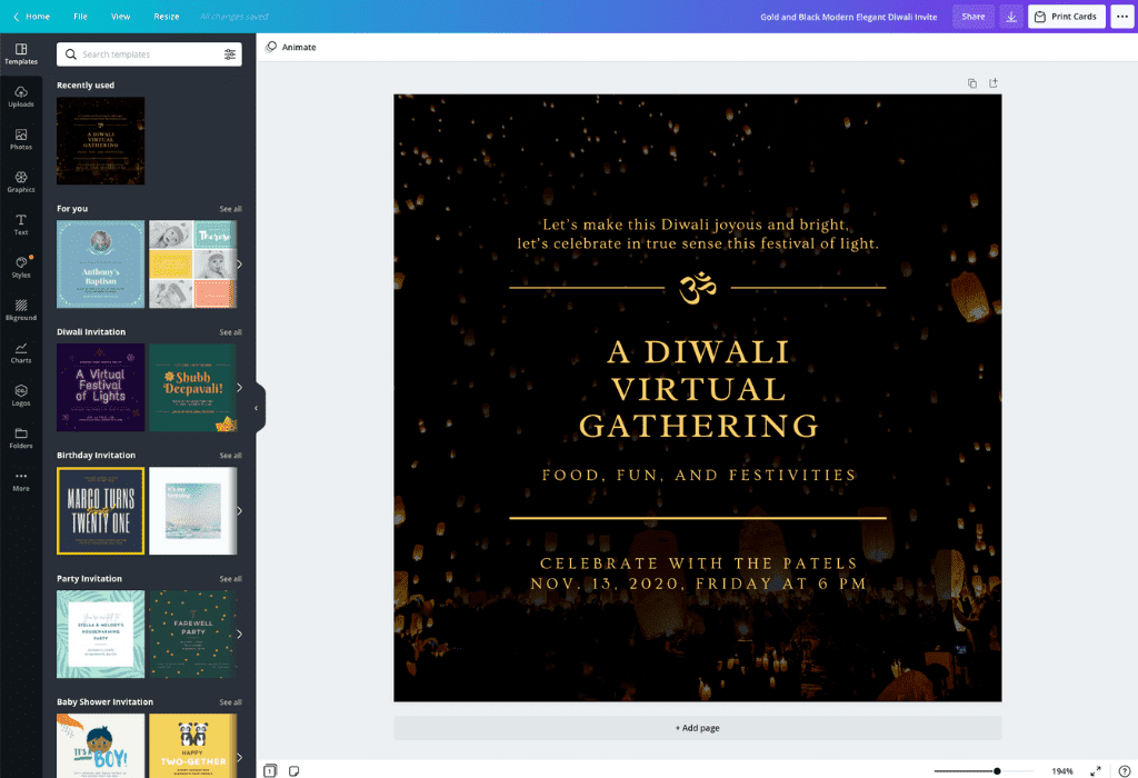 How to make a Diwali invitation card - Canva