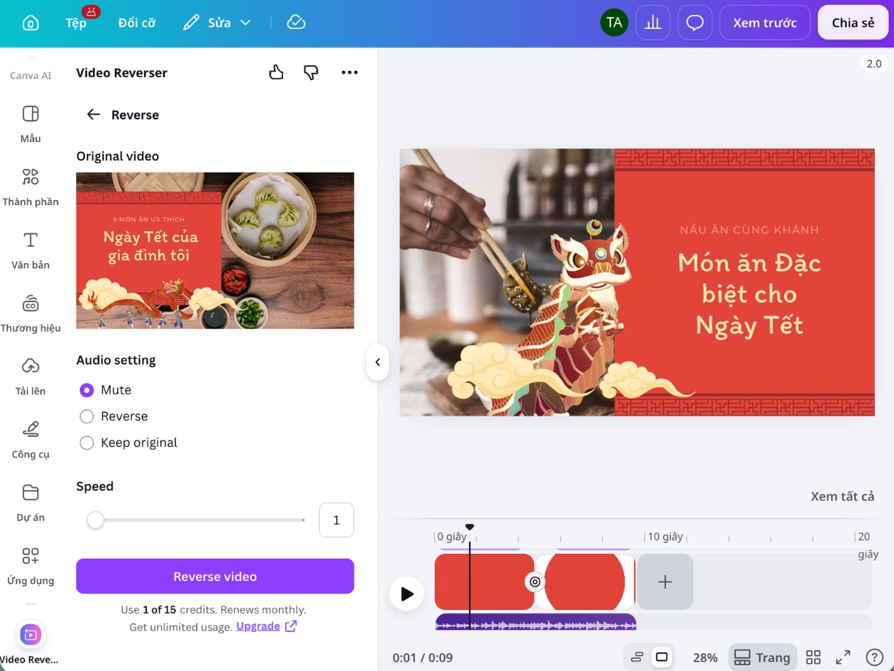 Phát ngược toàn bộ video từ cuối về đầu Phát ngược toàn bộ video từ cuối về đầu