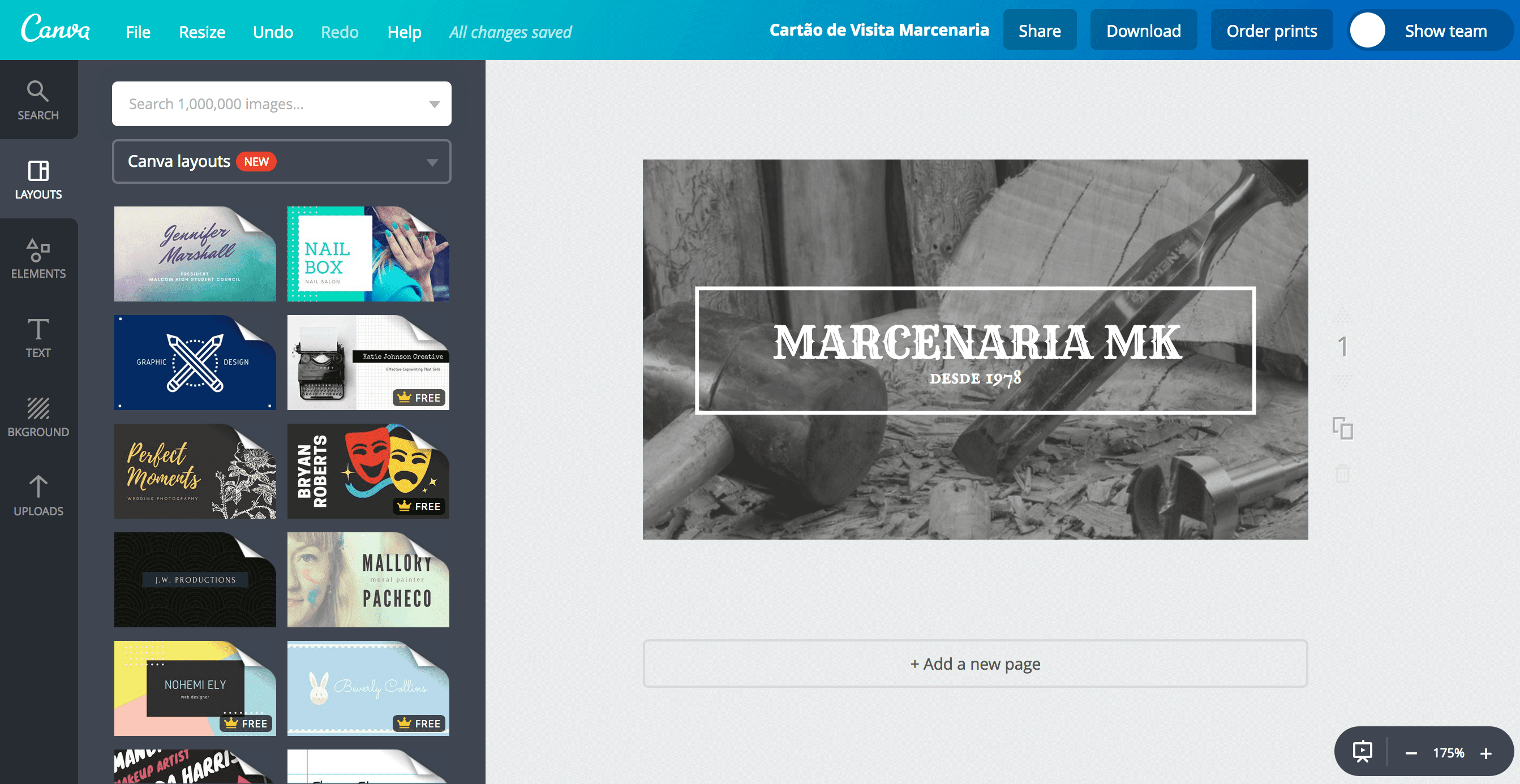Cartão de visita para marcenaria