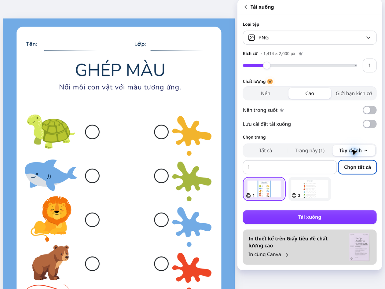 Chọn trang PDF cần xuất thành PNG trong Canva