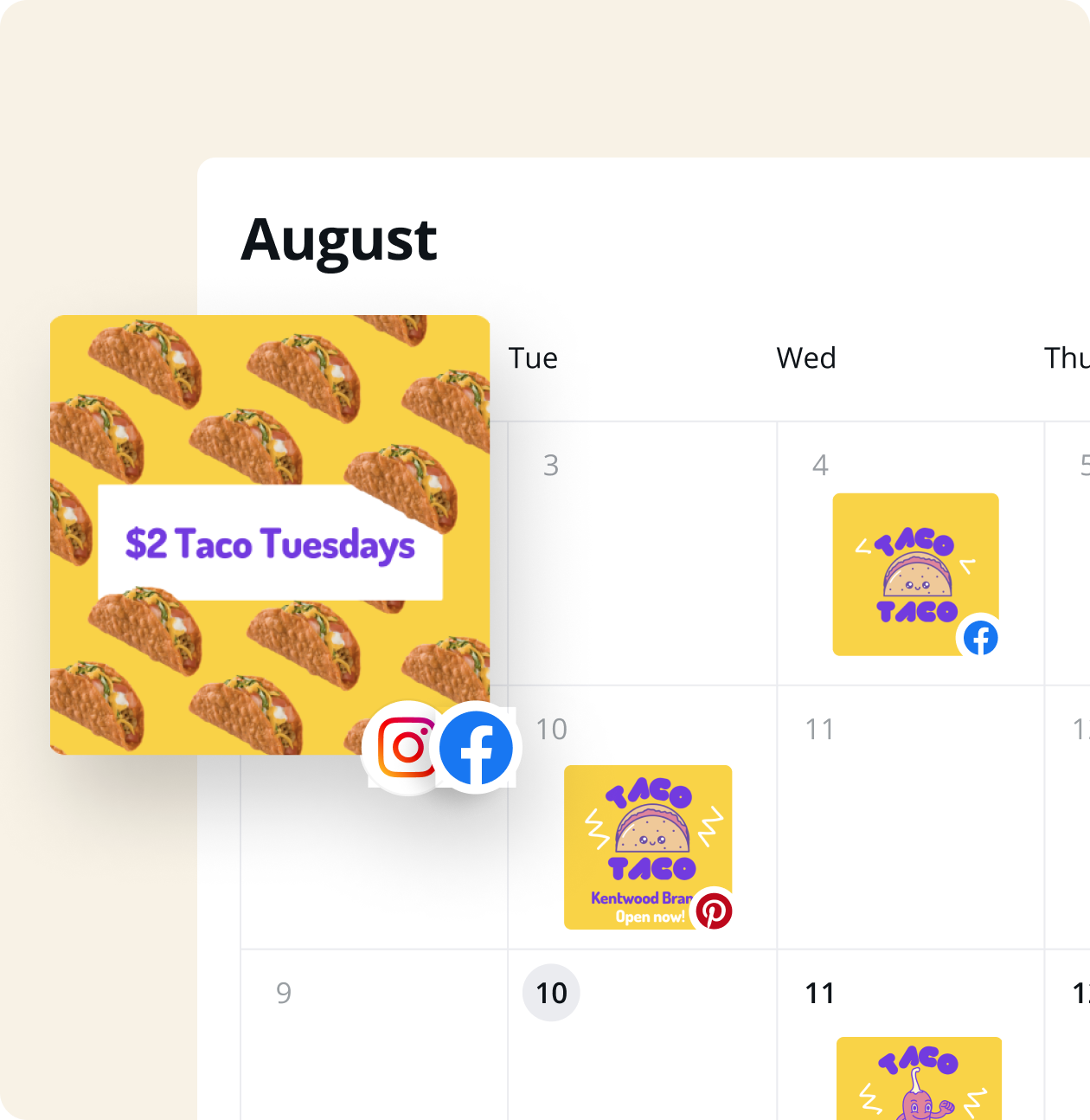 Content planning and social media scheduling tool in Canva with franchise examples