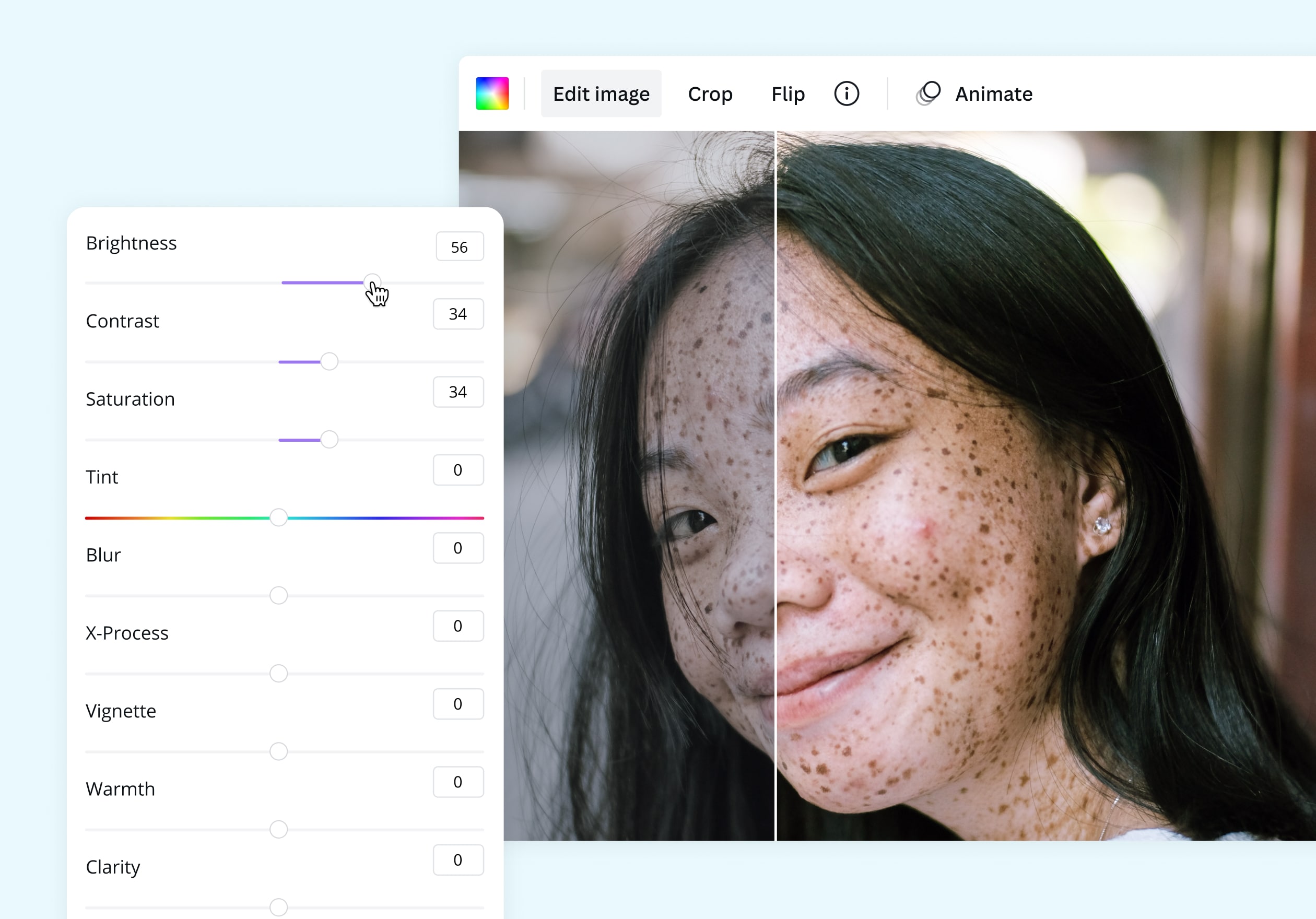 Anteprima funzioni di editing foto Canva