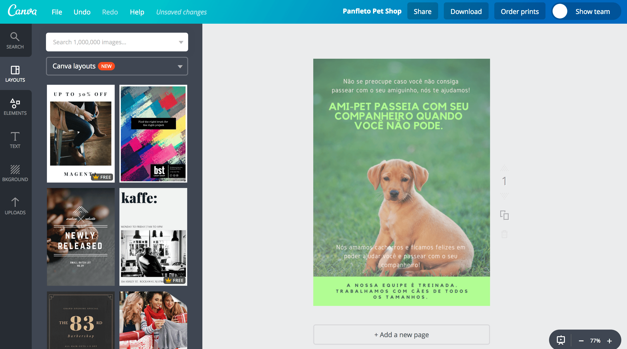 Panfleto de pet shop