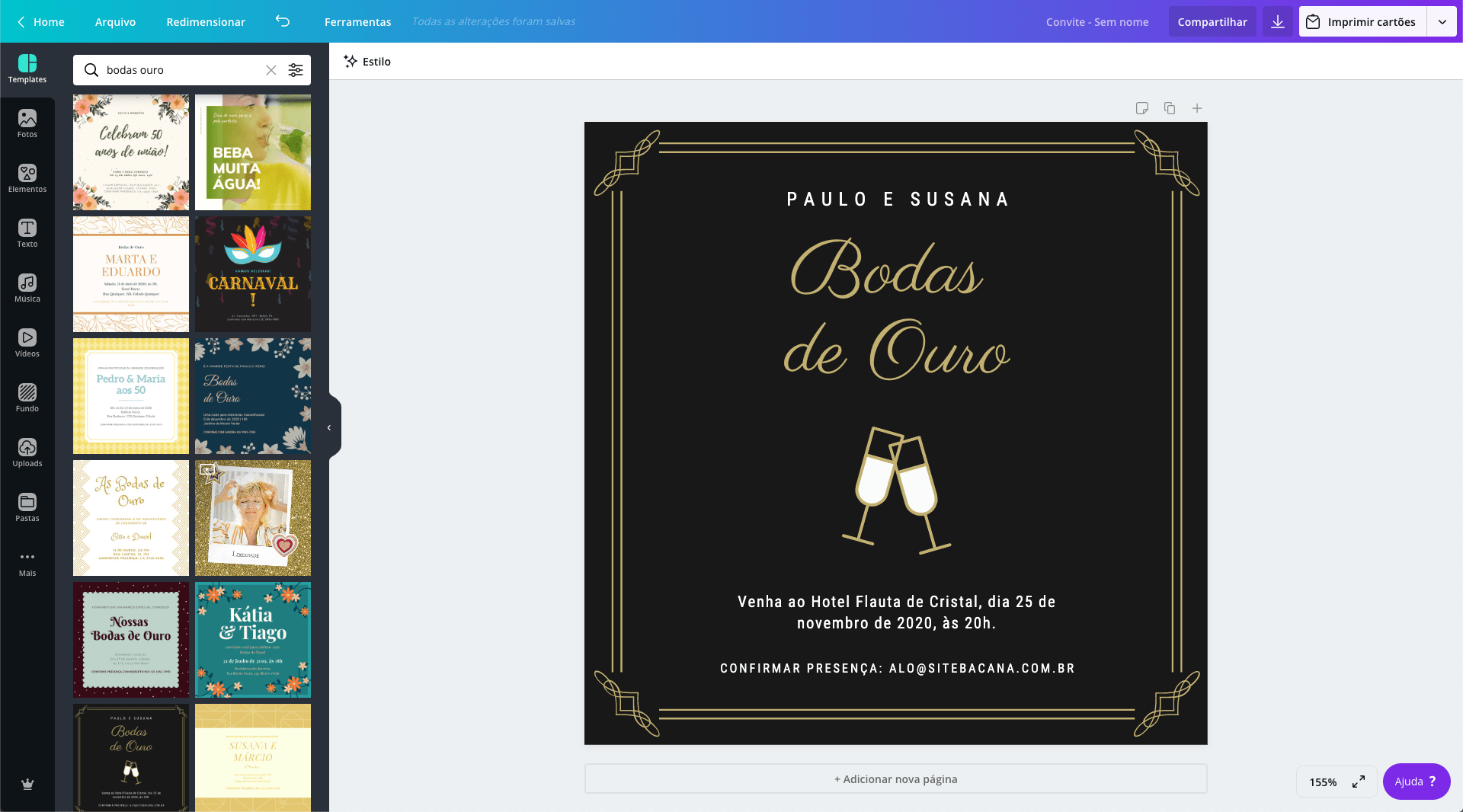 Convite de bodas de ouro Convite de bodas de ouro
