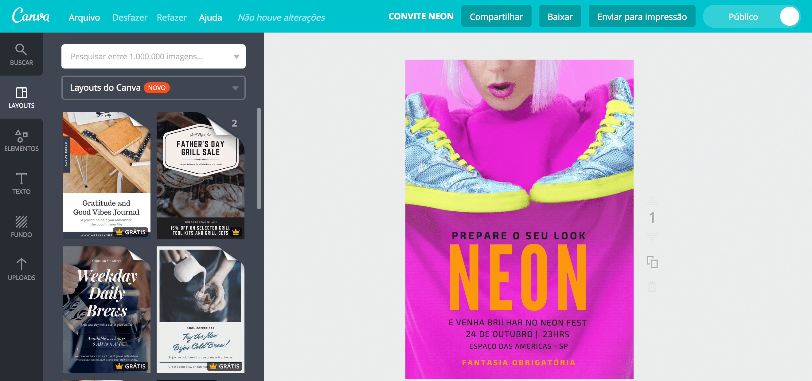 Convite para festa neon