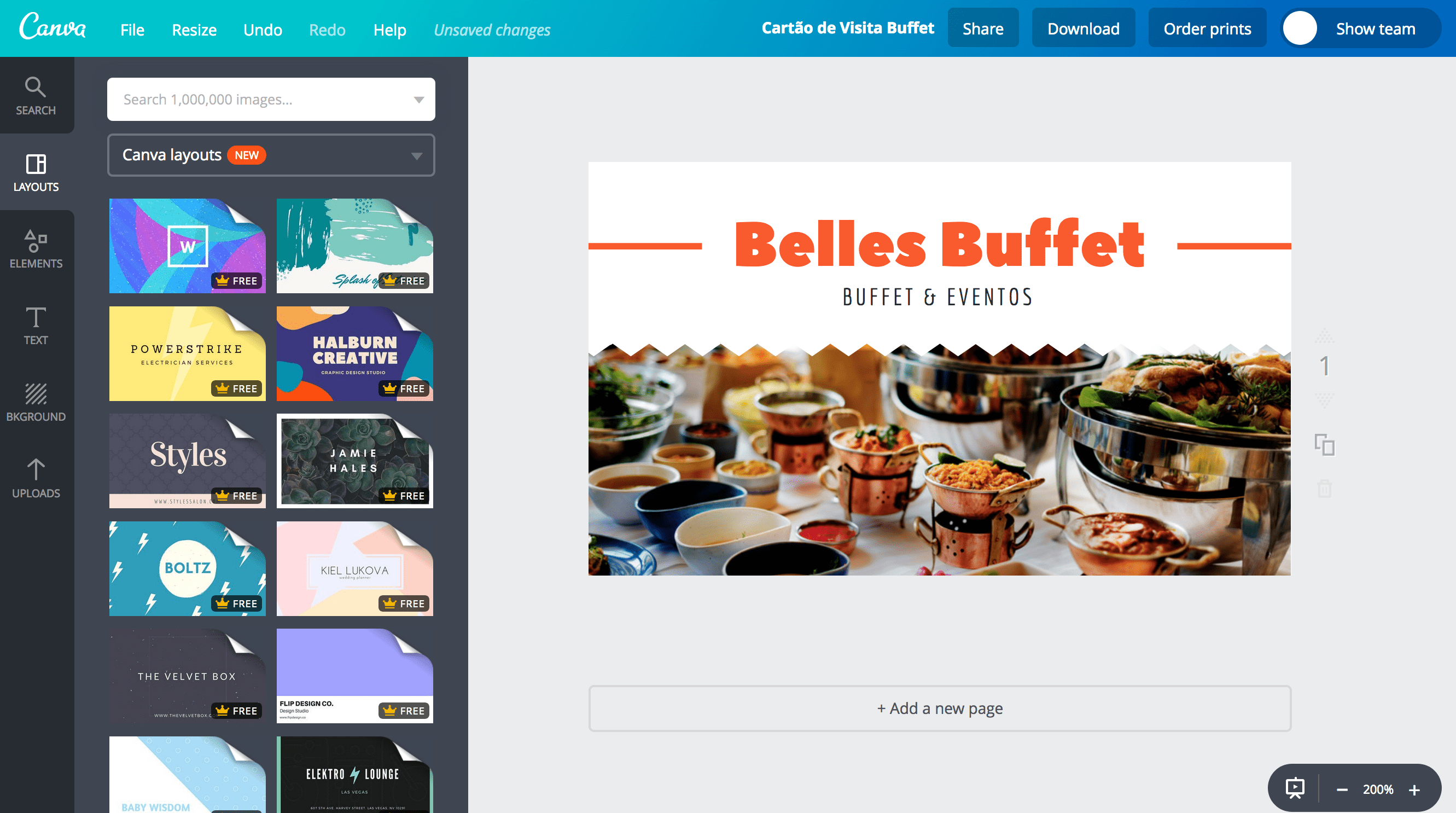 Cartão de visita para buffet
