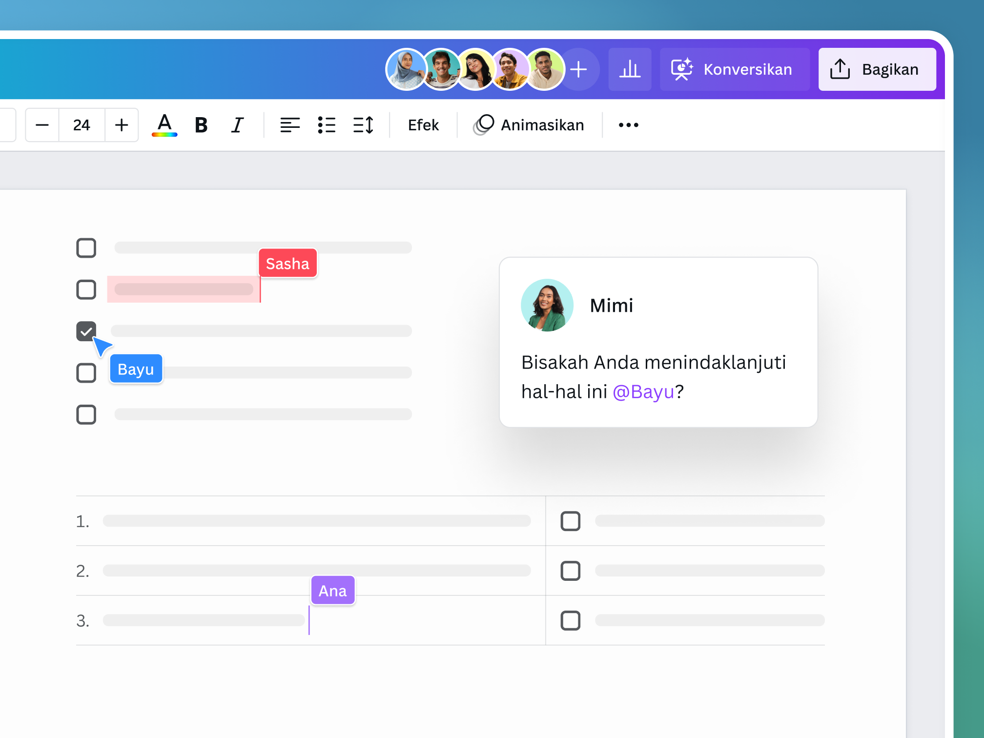 Pratinjau fitur kolaborasi real-time Canva Docs
