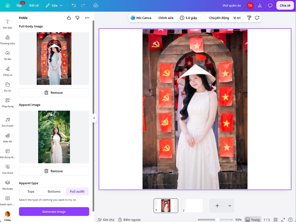 Ghép quần áo vào ảnh bằng FitMe Ảnh người mẫu và ảnh trang phục được ghép bằng FitMe trong Canva