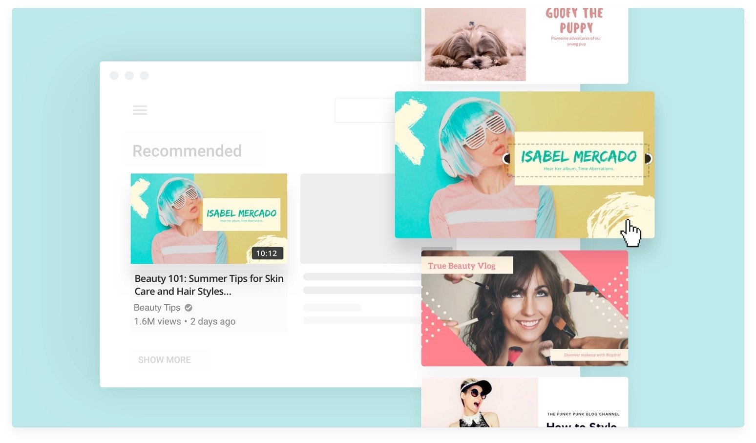 Plusieurs exemples de miniatures YouTube en action